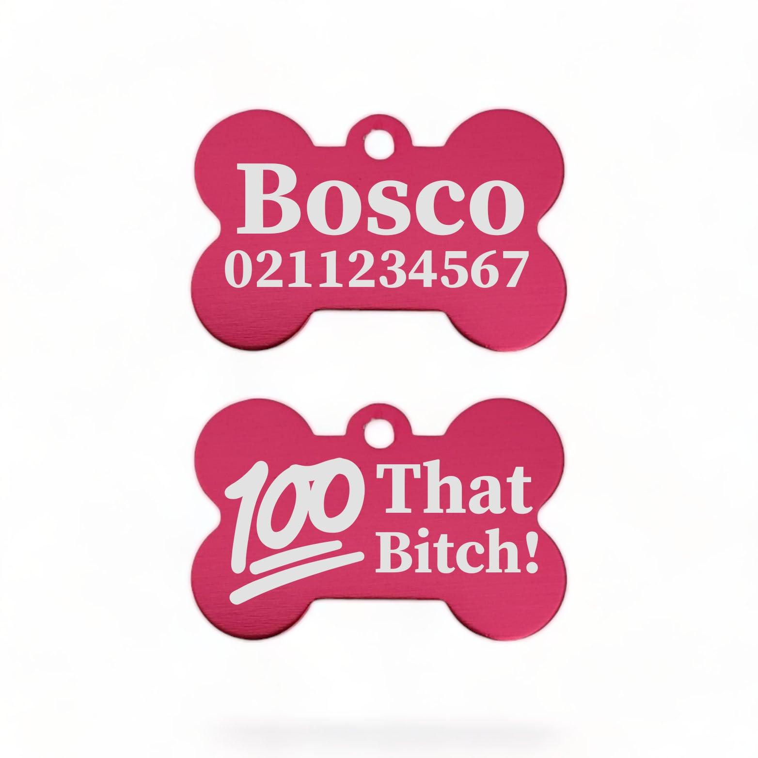 ⭐️Purr. Meow. Woof.⭐️ - 100% That Bitch | Bone Aluminium | Dog ID Pet Tag - DeepPink
