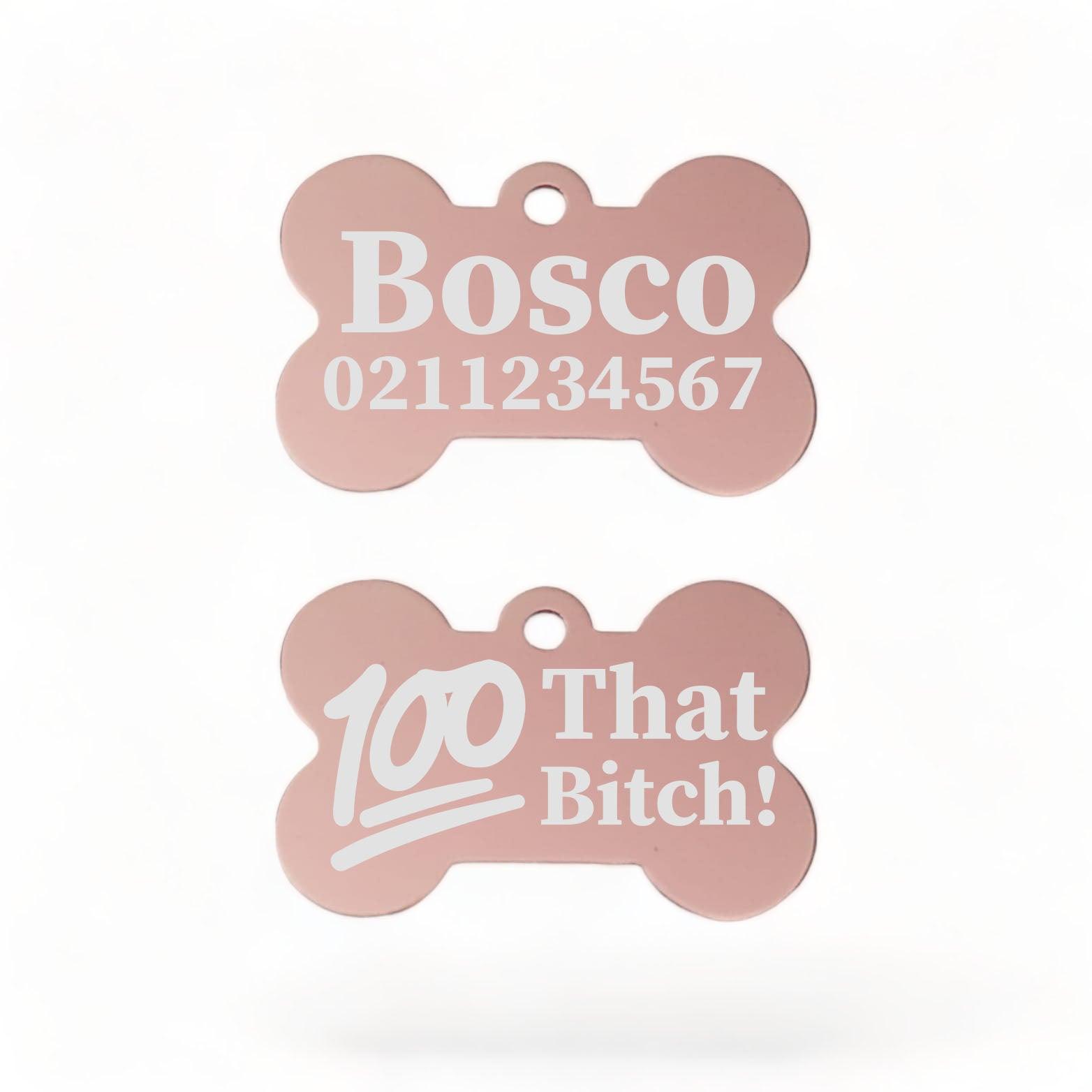 ⭐️Purr. Meow. Woof.⭐️ - 100% That Bitch | Bone Aluminium | Dog ID Pet Tag - LightPink