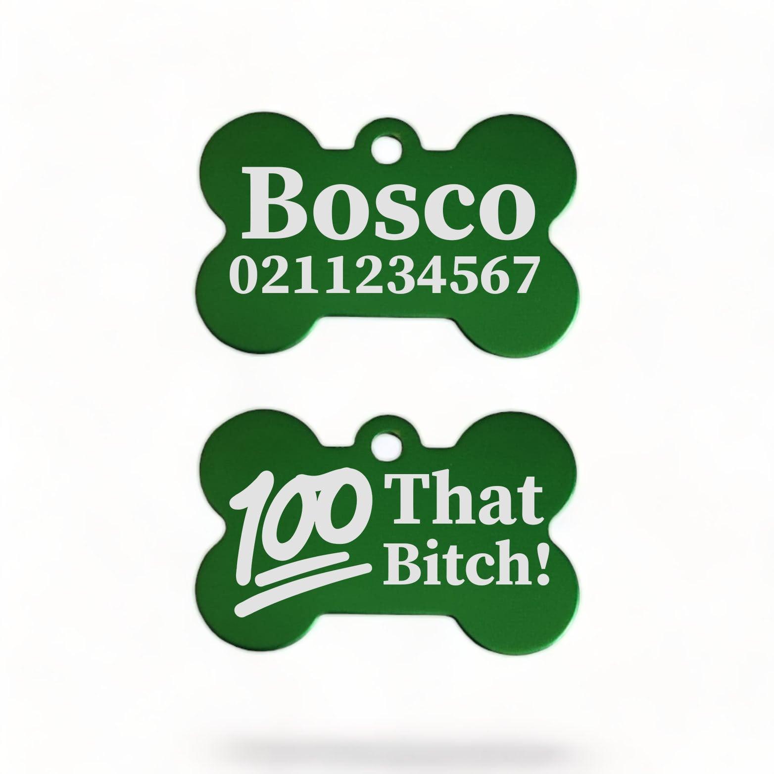 ⭐️Purr. Meow. Woof.⭐️ - 100% That Bitch | Bone Aluminium | Dog ID Pet Tag - MediumSpringGreen