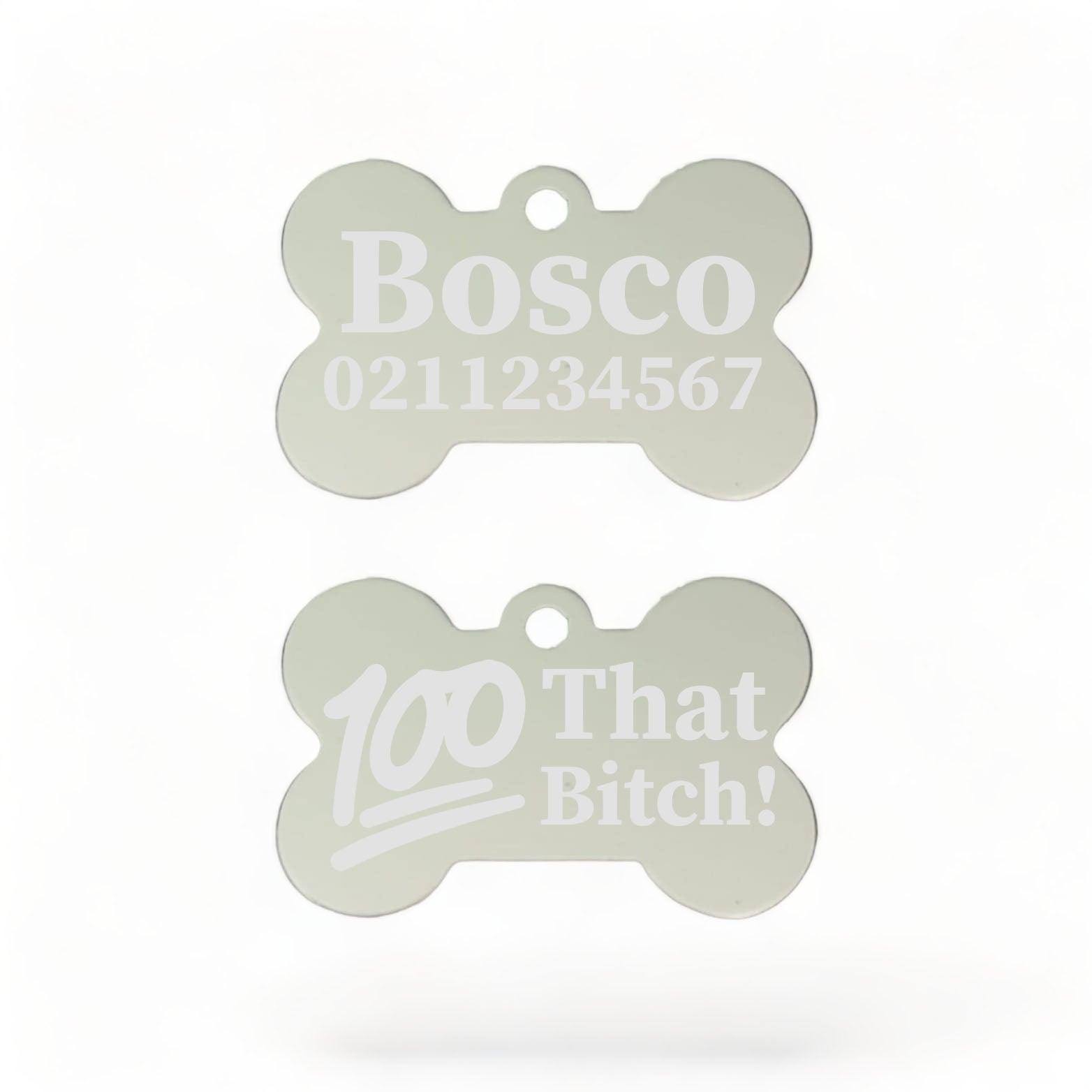 ⭐️Purr. Meow. Woof.⭐️ - 100% That Bitch | Bone Aluminium | Dog ID Pet Tag - Silver