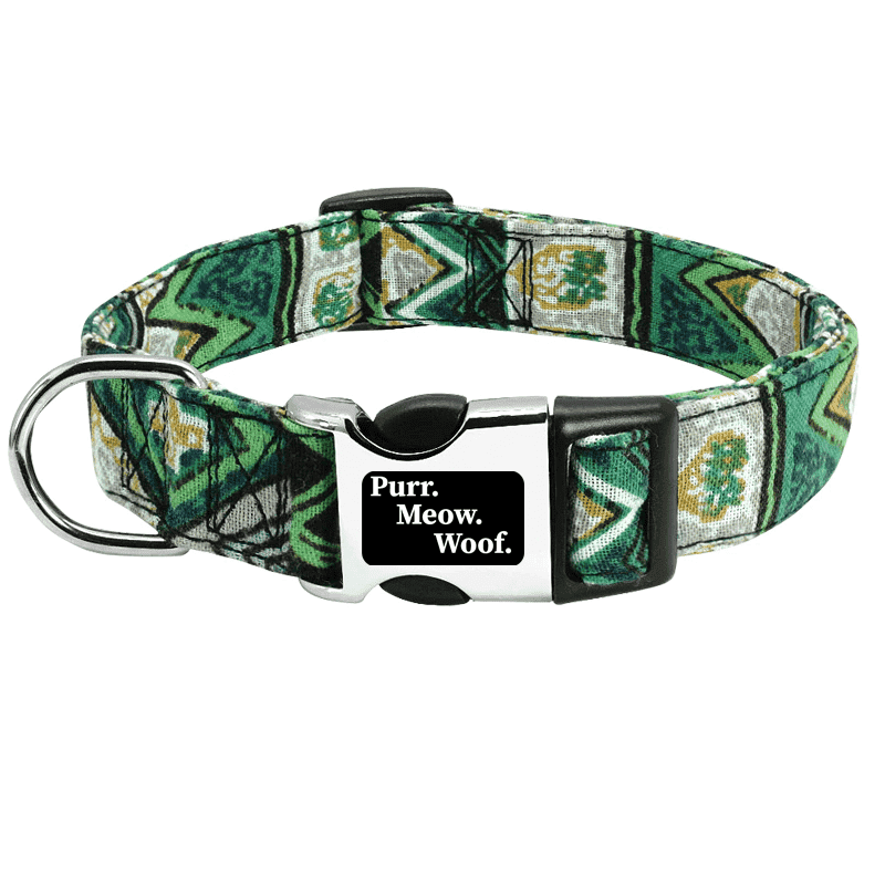 ⭐️Purr. Meow. Woof.⭐️ - Artistic Dog Collar - Green / S / No