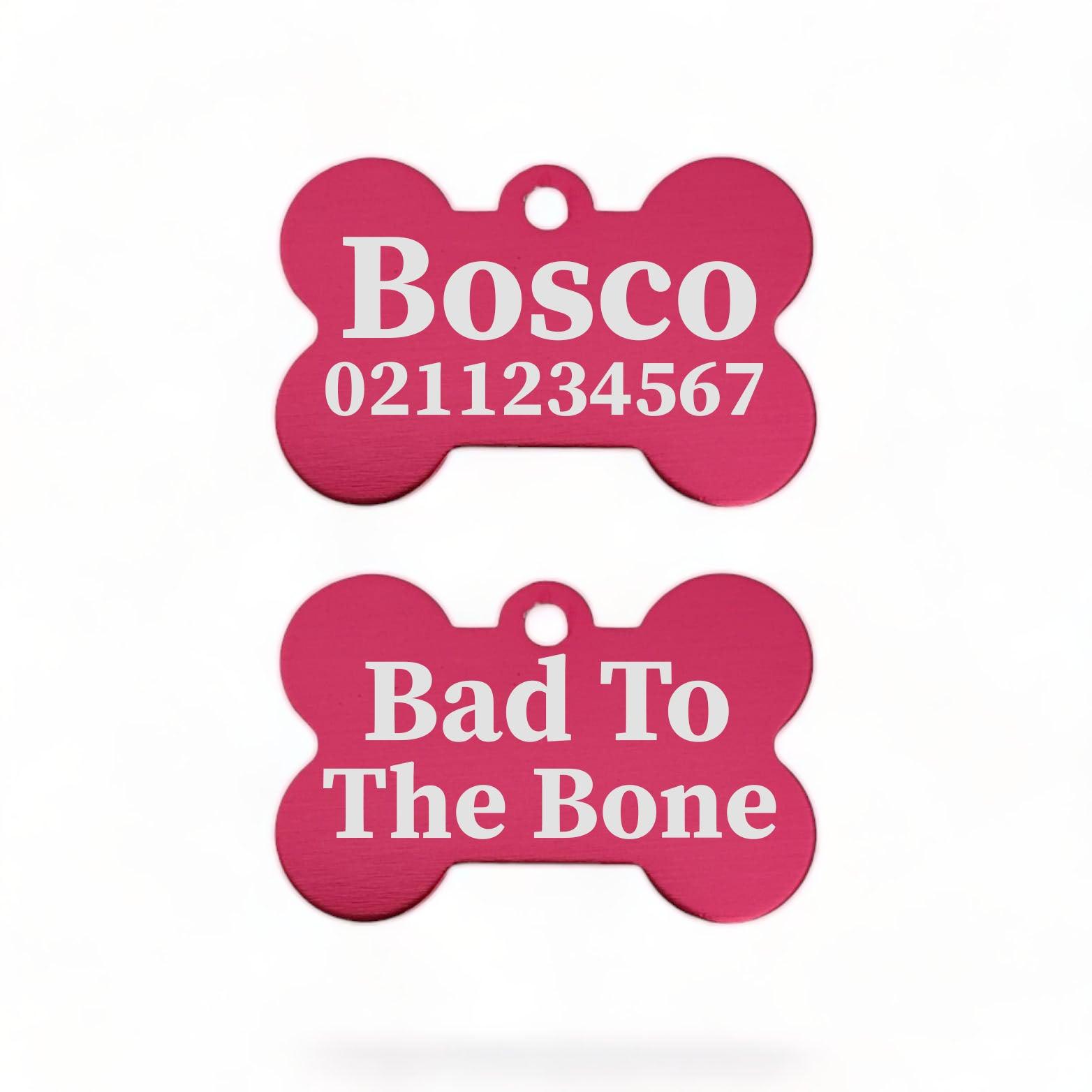 ⭐️Purr. Meow. Woof.⭐️ - Bad To The | Bone Aluminium | ID Dog Pet Tag - DeepPink