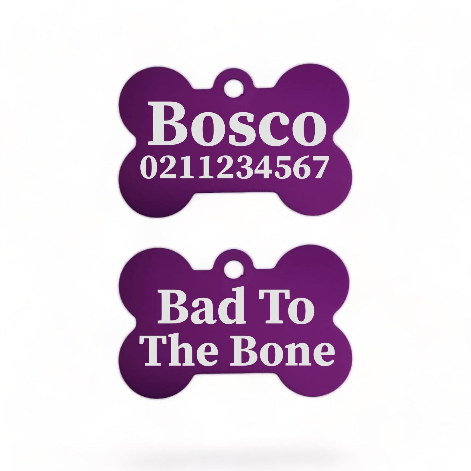⭐️Purr. Meow. Woof.⭐️ - Bad To The | Bone Aluminium | ID Dog Pet Tag - Purple