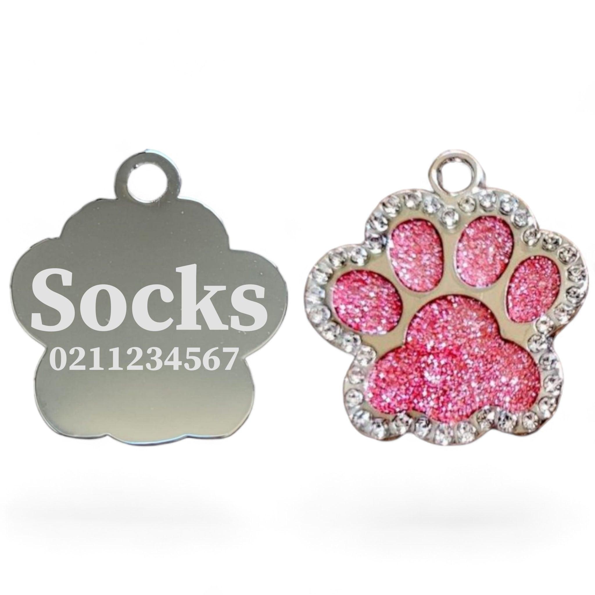 ⭐️Purr. Meow. Woof.⭐️ - Bling Paw Print Cat & Dog ID Pet Tag - LightPink