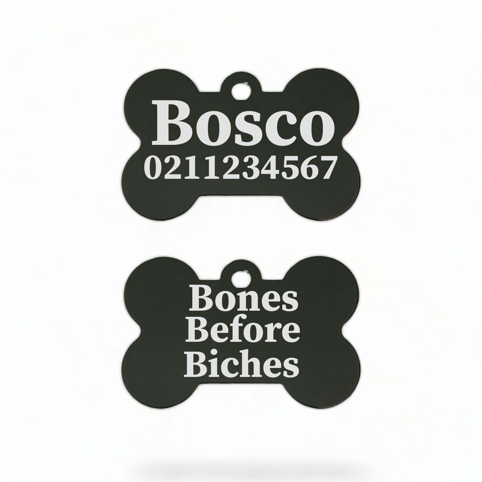 ⭐️Purr. Meow. Woof.⭐️ - Bones Before Bitches | Bone Aluminium | Dog ID Pet Tag - Black