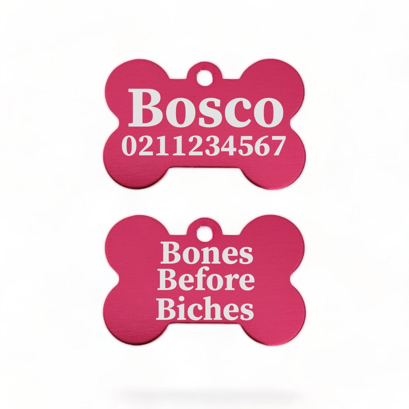 ⭐️Purr. Meow. Woof.⭐️ - Bones Before Bitches | Bone Aluminium | Dog ID Pet Tag - DeepPink