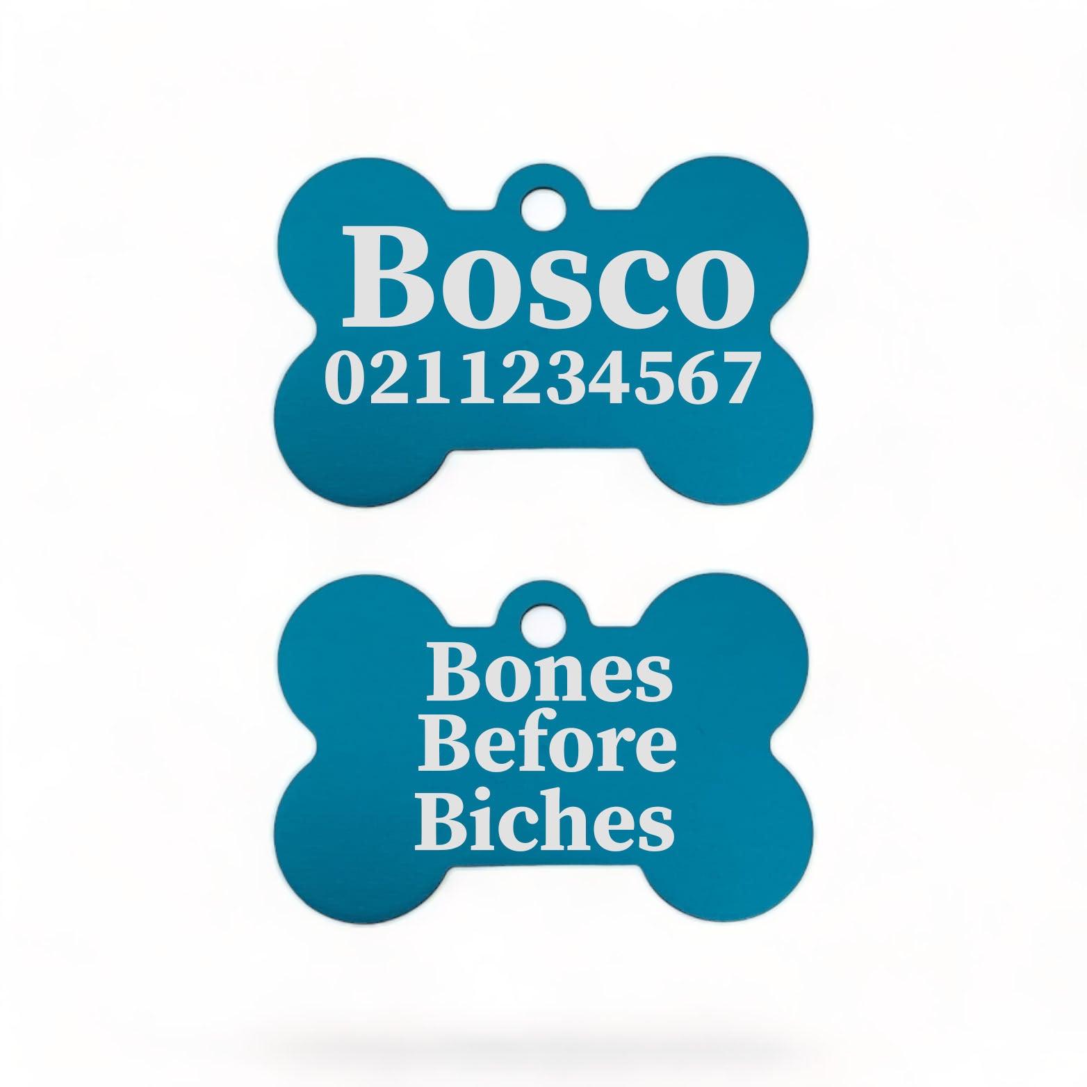 ⭐️Purr. Meow. Woof.⭐️ - Bones Before Bitches | Bone Aluminium | Dog ID Pet Tag - DodgerBlue
