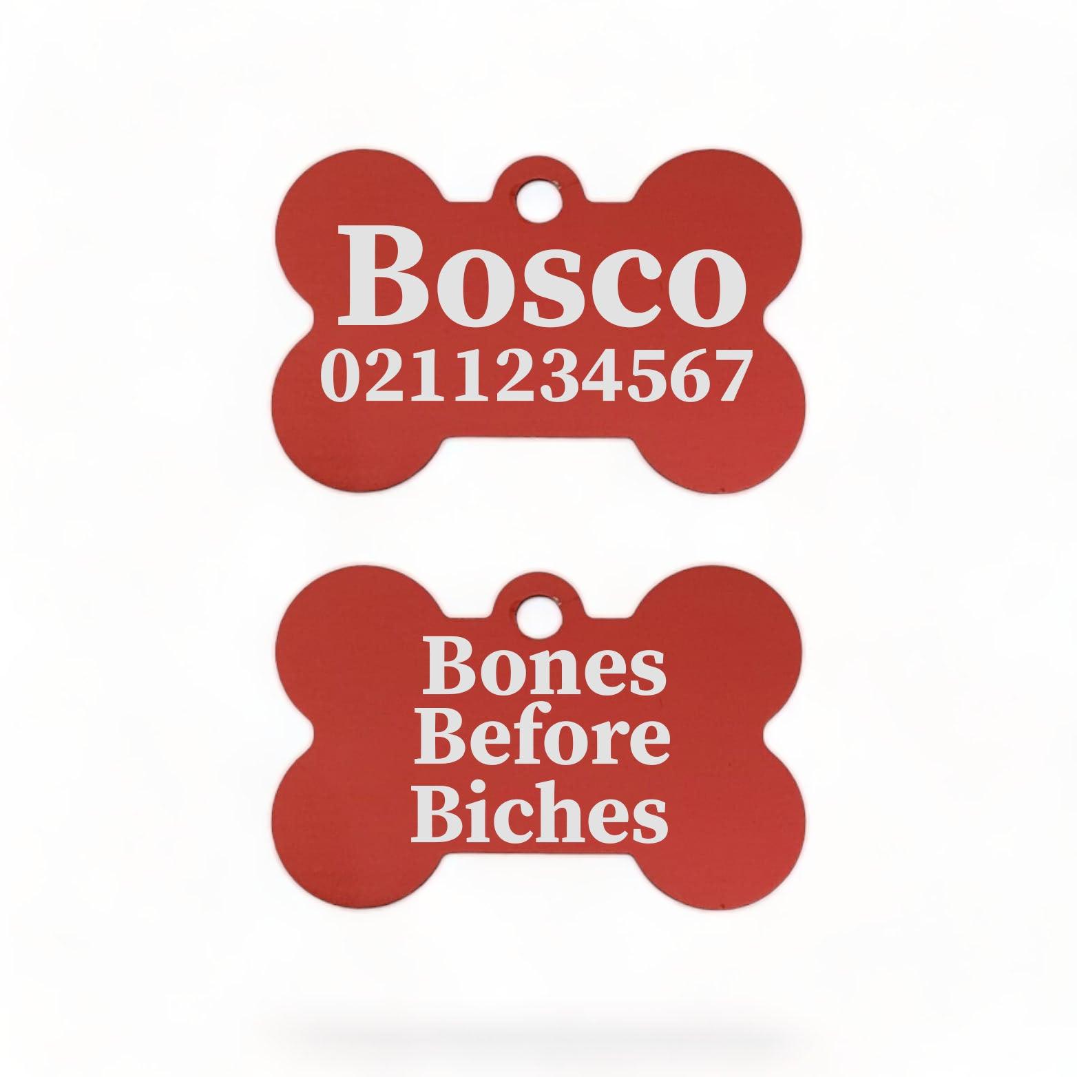 ⭐️Purr. Meow. Woof.⭐️ - Bones Before Bitches | Bone Aluminium | Dog ID Pet Tag - FireBrick
