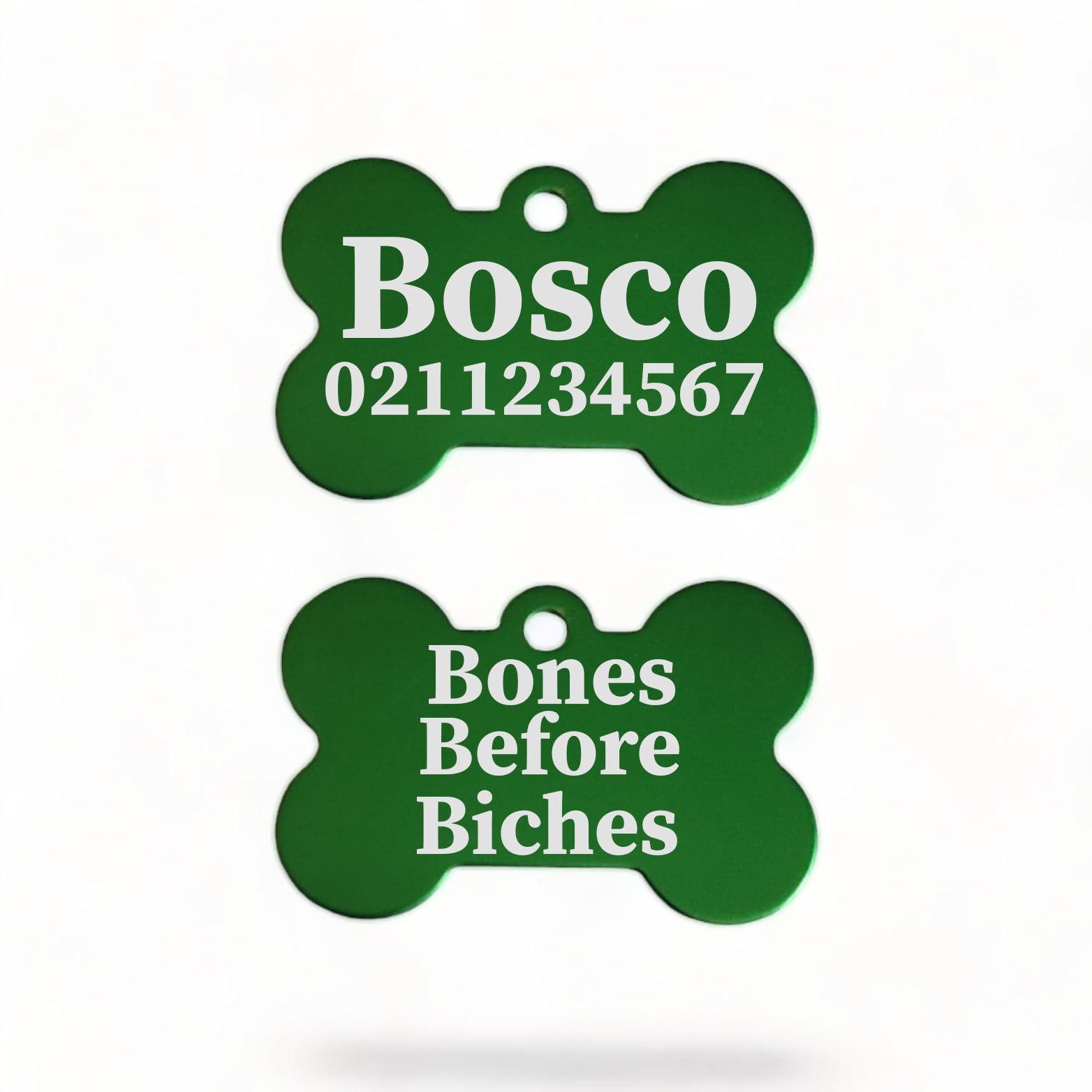 ⭐️Purr. Meow. Woof.⭐️ - Bones Before Bitches | Bone Aluminium | Dog ID Pet Tag - MediumSpringGreen