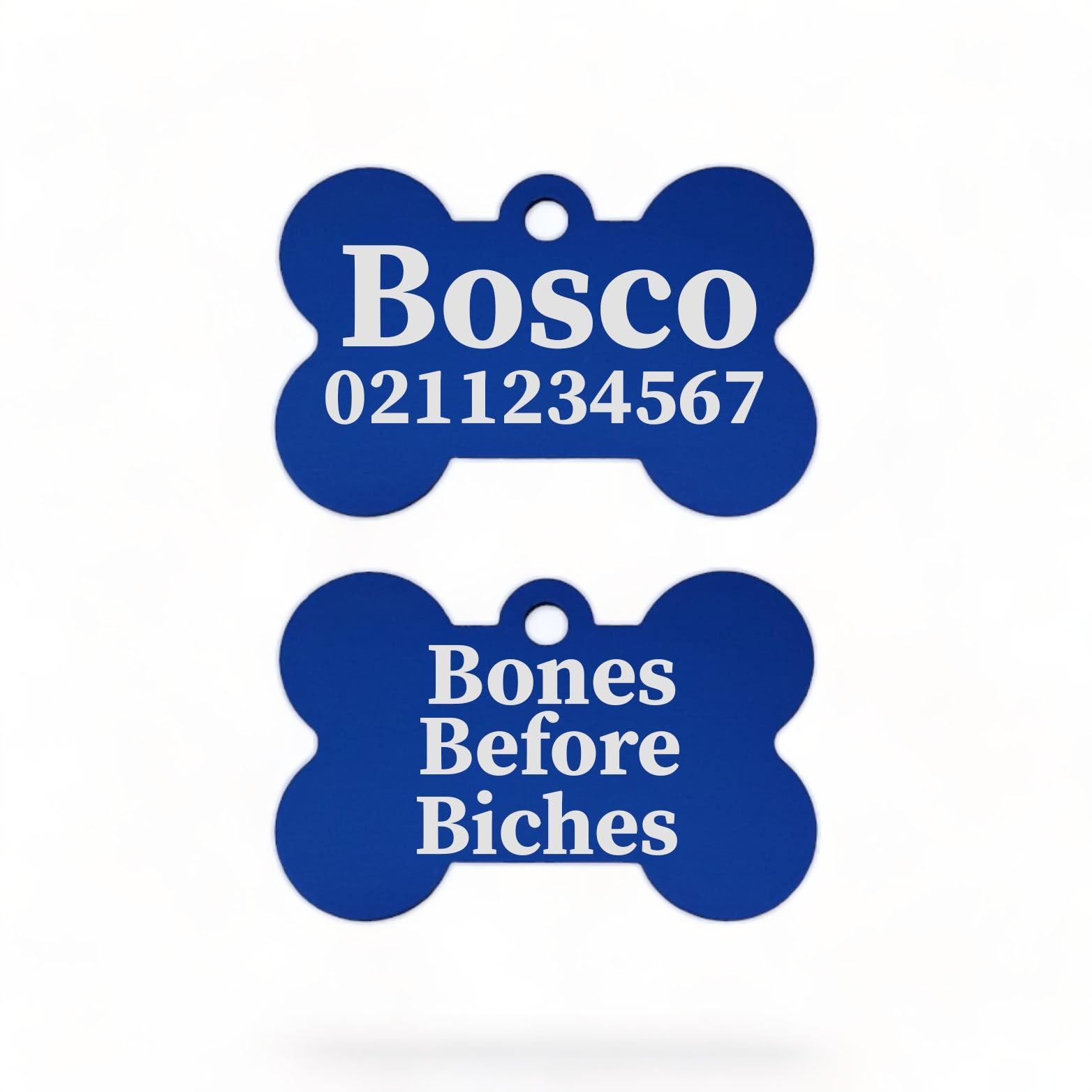 ⭐️Purr. Meow. Woof.⭐️ - Bones Before Bitches | Bone Aluminium | Dog ID Pet Tag - RoyalBlue