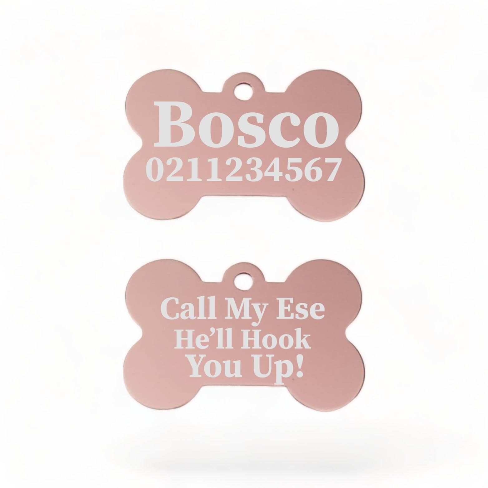 ⭐️Purr. Meow. Woof.⭐️ - Call My Ese He'll Hook You Up Bone | Bone Aluminium | ID Pet Tag - LightPink