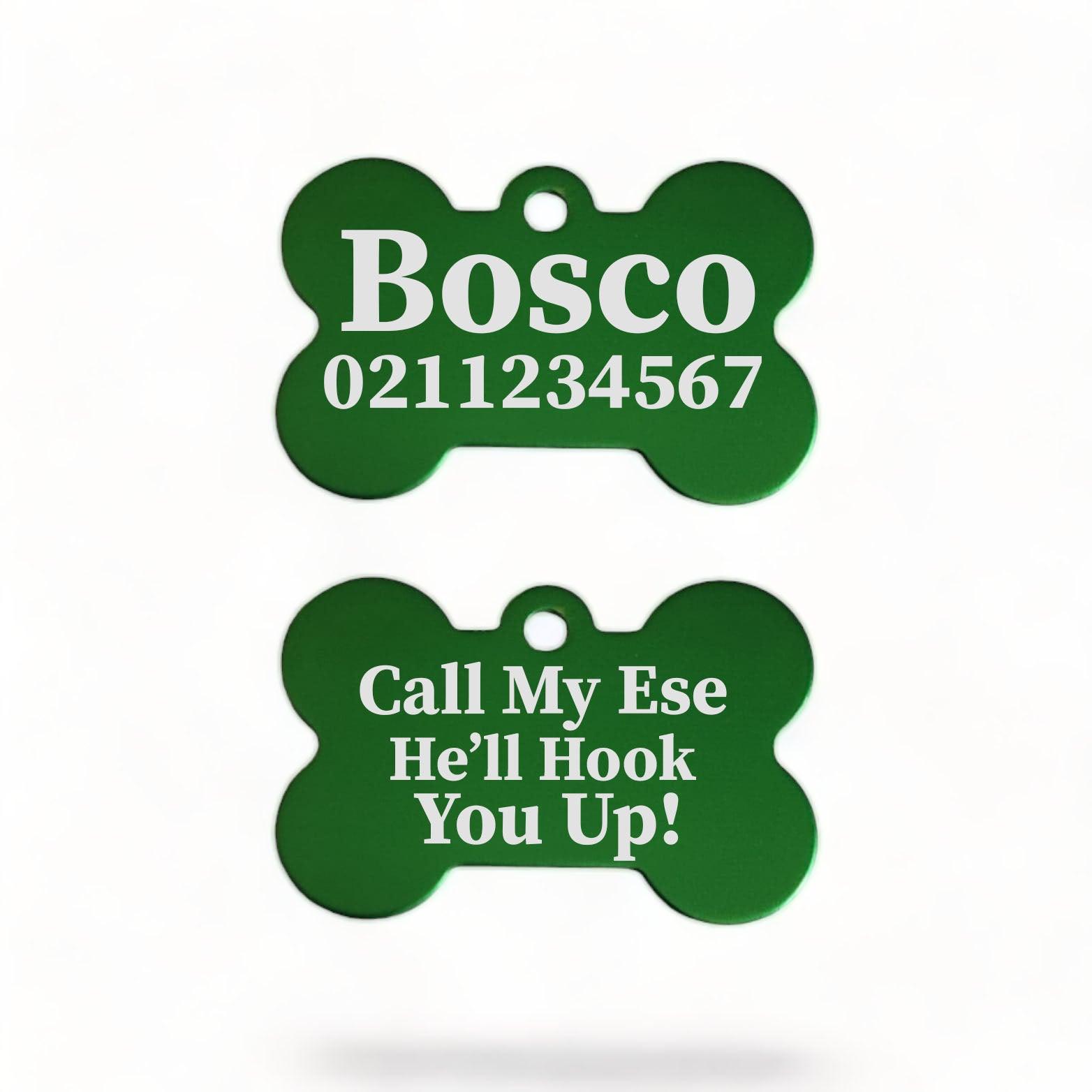 ⭐️Purr. Meow. Woof.⭐️ - Call My Ese He'll Hook You Up Bone | Bone Aluminium | ID Pet Tag - MediumSpringGreen