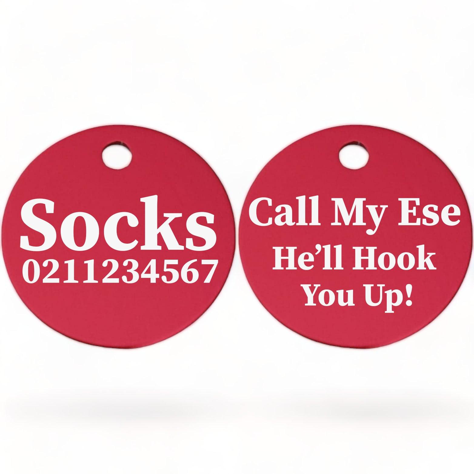 ⭐️Purr. Meow. Woof.⭐️ - Call My Ese He'll Hook You Up! | Round Aluminium | Cat & Kitten ID Pet Tag - DeepPink