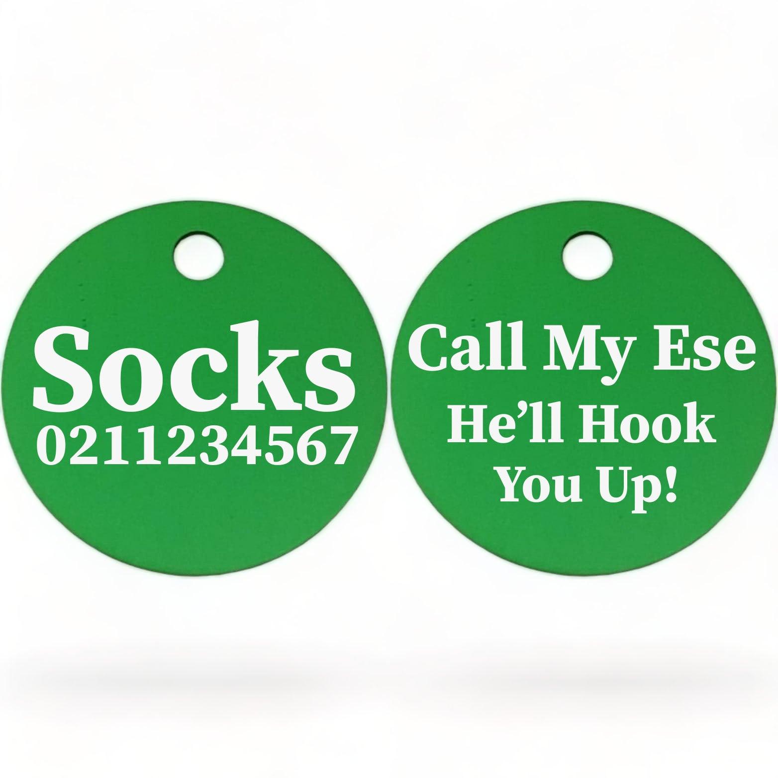 ⭐️Purr. Meow. Woof.⭐️ - Call My Ese He'll Hook You Up! | Round Aluminium | Cat & Kitten ID Pet Tag - MediumSpringGreen