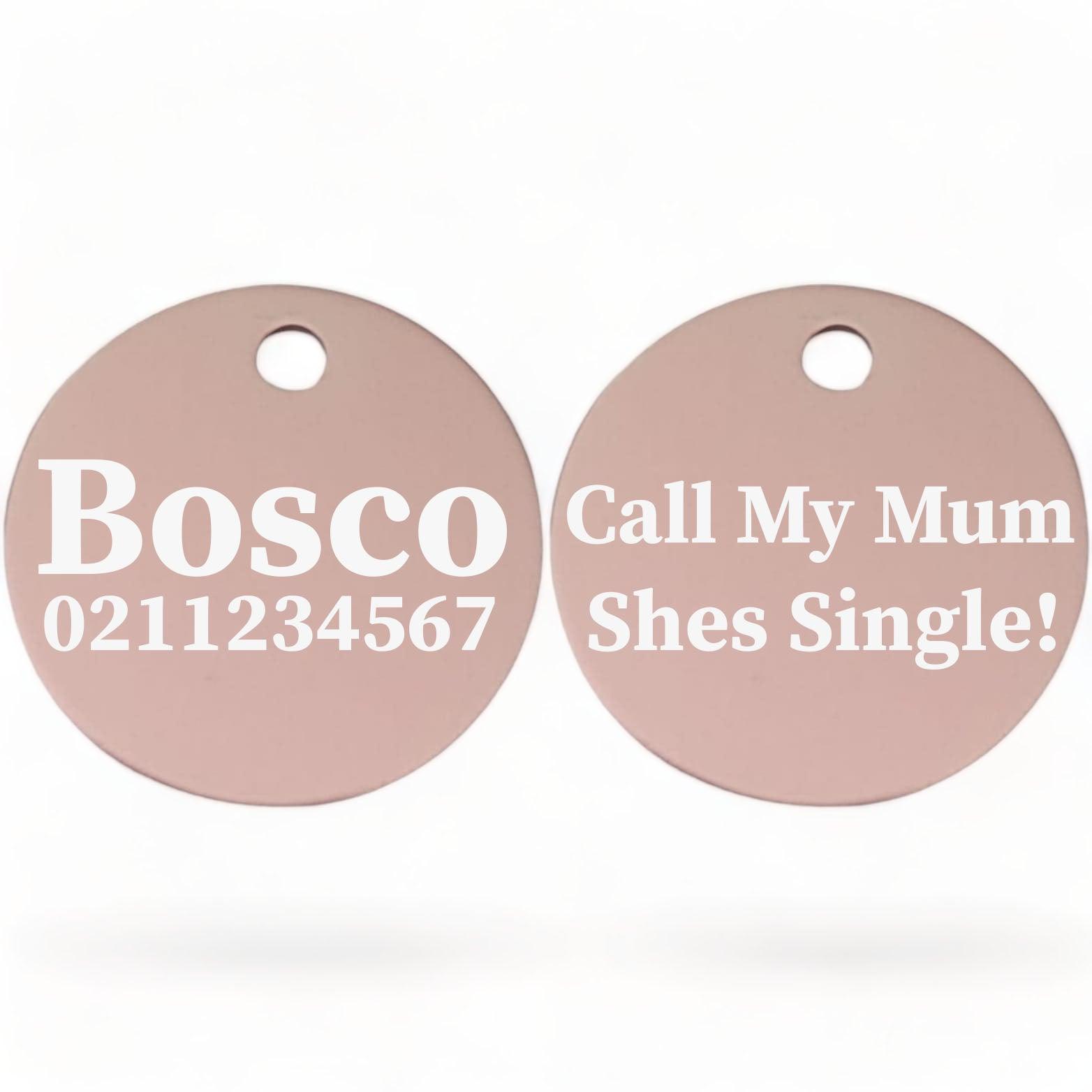 ⭐️Purr. Meow. Woof.⭐️ - Call My Mum She's Single | Round Aluminium | Dog ID Pet Tag - LightPink / Mum
