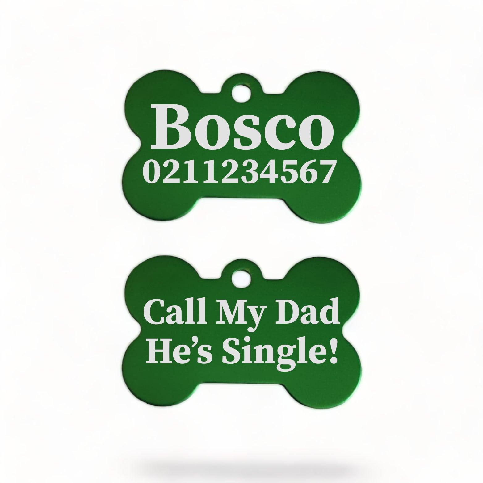 ⭐️Purr. Meow. Woof.⭐️ - Call My Mum/Dad She's/He's Single | Bone Aluminium | ID Pet Tag - MediumSpringGreen / Dad