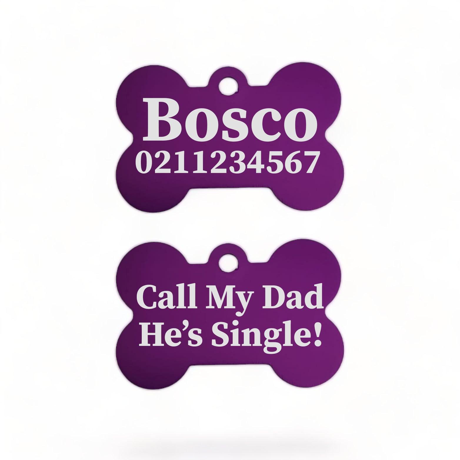 ⭐️Purr. Meow. Woof.⭐️ - Call My Mum/Dad She's/He's Single | Bone Aluminium | ID Pet Tag - Purple / Dad