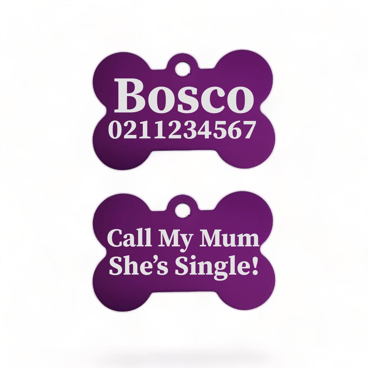 ⭐️Purr. Meow. Woof.⭐️ - Call My Mum/Dad She's/He's Single | Bone Aluminium | ID Pet Tag - Purple / Mum