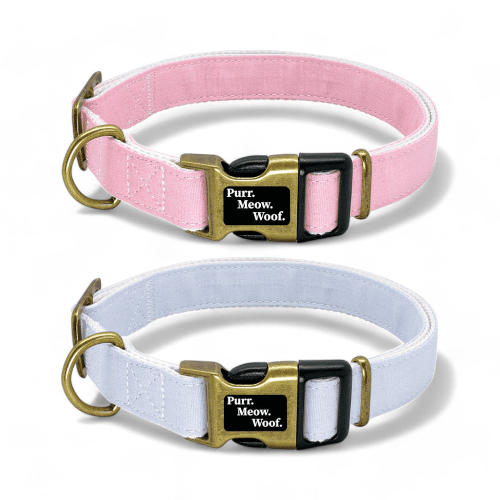 ⭐️Purr. Meow. Woof.⭐️ - Canvas Brass Dog Collar - LightPink / S