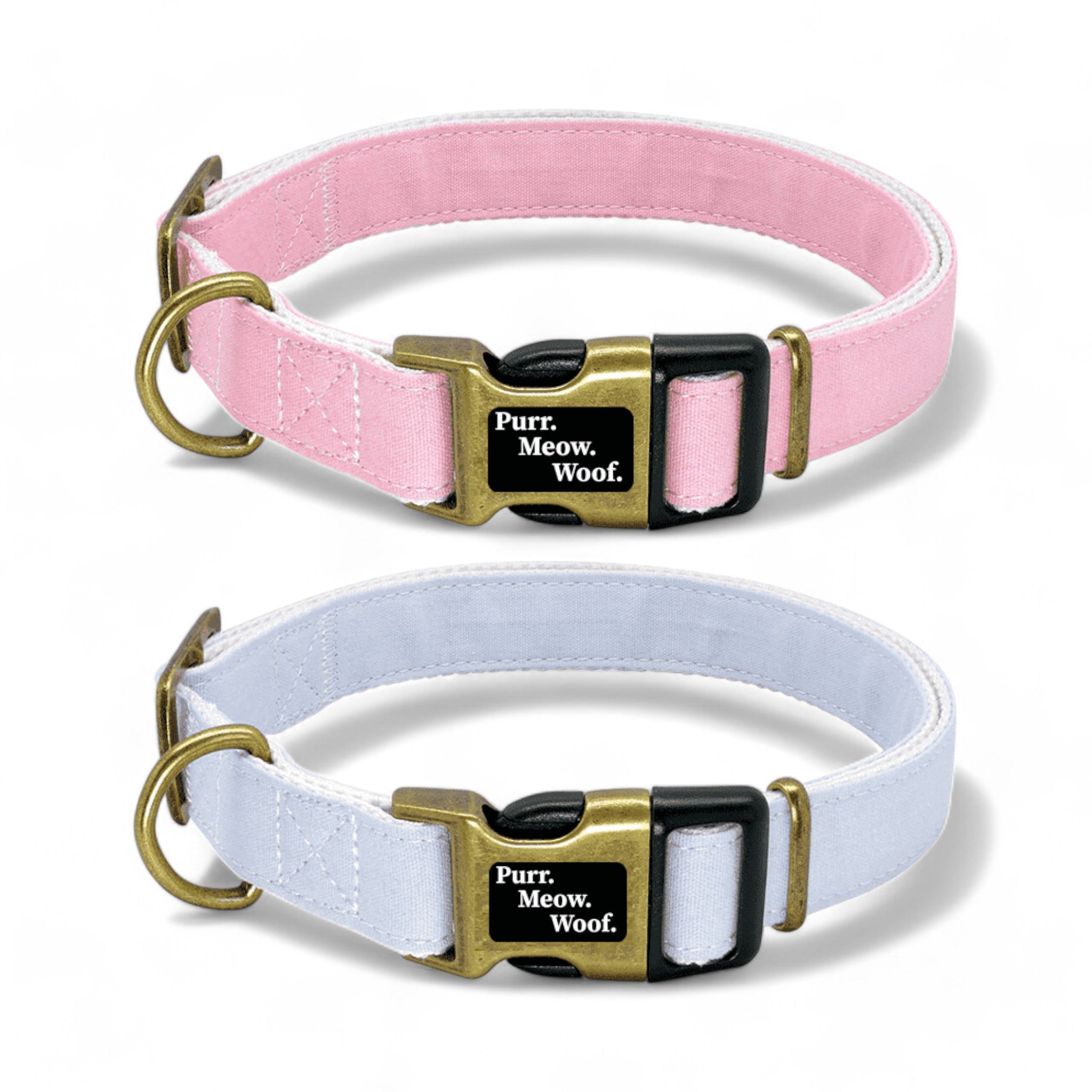 ⭐️Purr. Meow. Woof.⭐️ - Canvas Brass Dog Collar - LightPink / S
