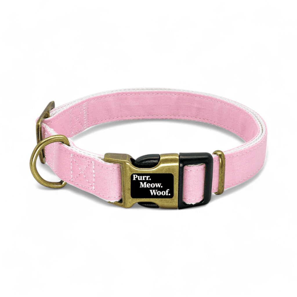 ⭐️Purr. Meow. Woof.⭐️ - Canvas Brass Dog Collar - LightPink / S