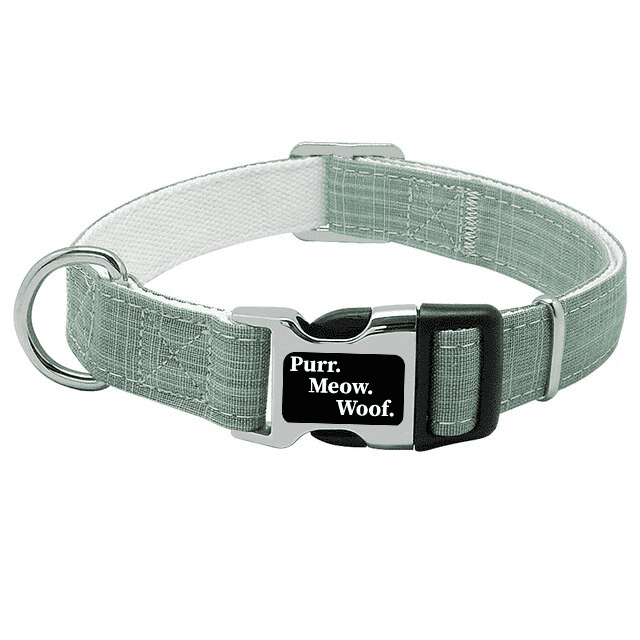 ⭐️Purr. Meow. Woof.⭐️ - Canvas Dog Collar - DarkSeaGreen / S