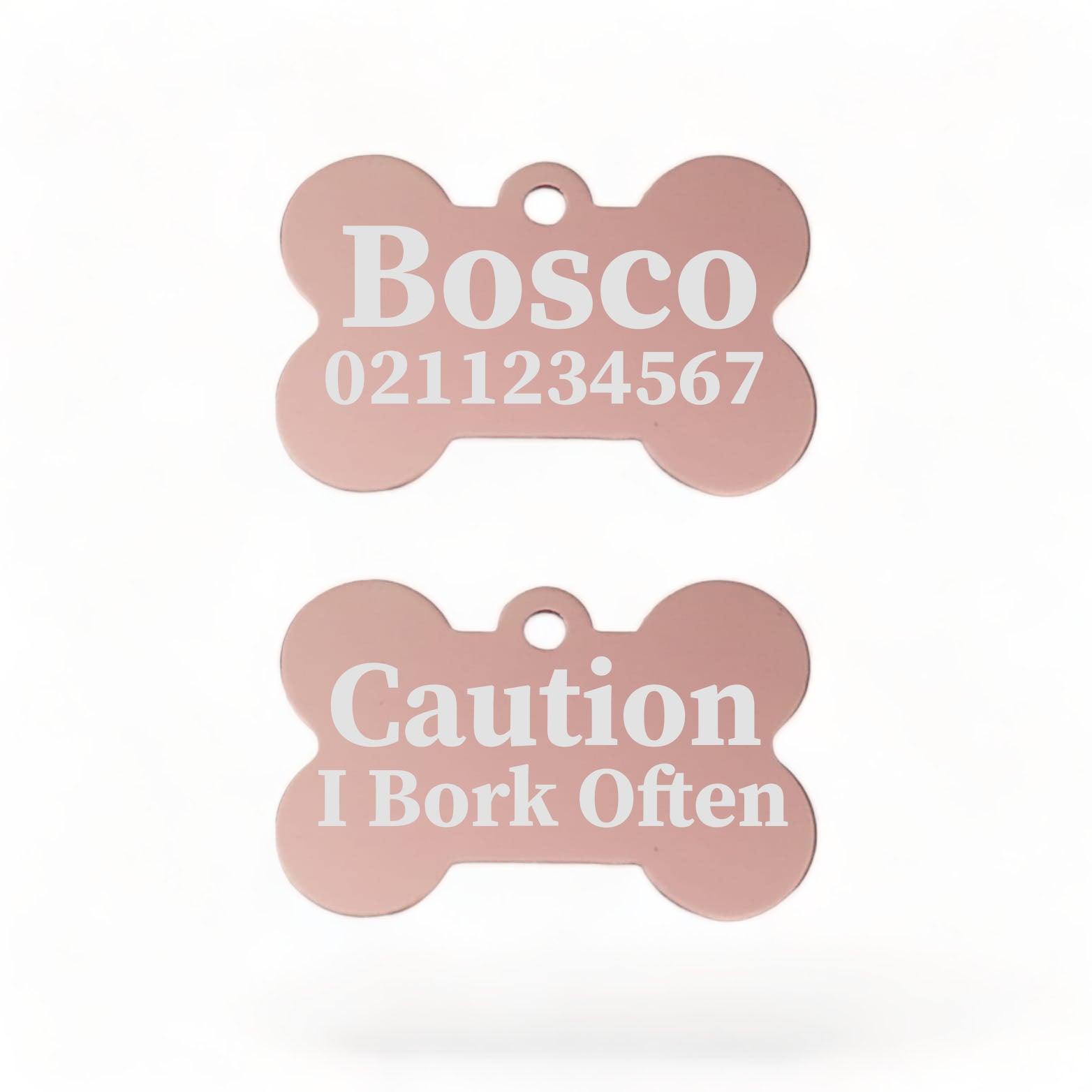 ⭐️Purr. Meow. Woof.⭐️ - Caution I Bork Often | Bone Aluminium | Dog ID Pet Tag - LightPink