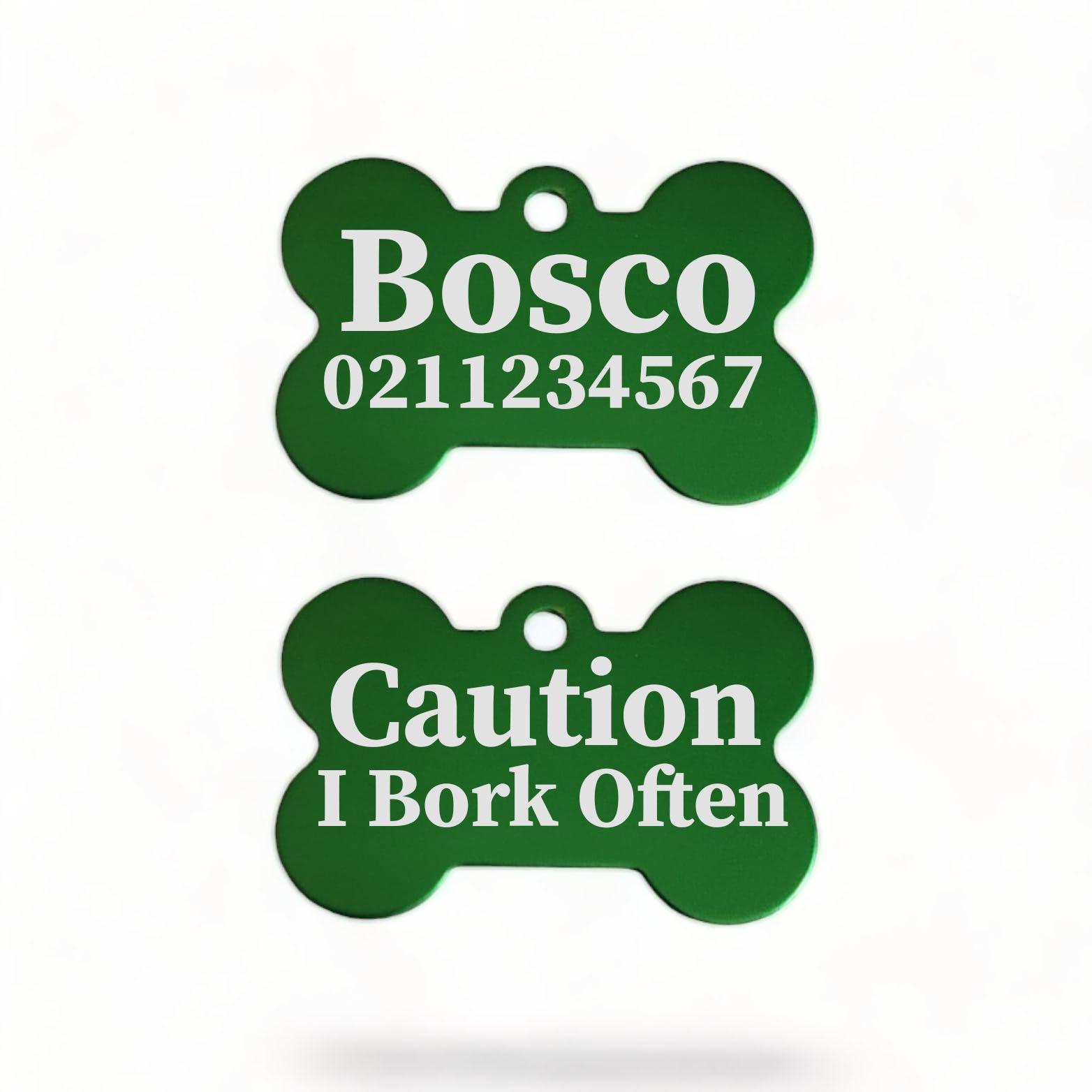 ⭐️Purr. Meow. Woof.⭐️ - Caution I Bork Often | Bone Aluminium | Dog ID Pet Tag - MediumSpringGreen