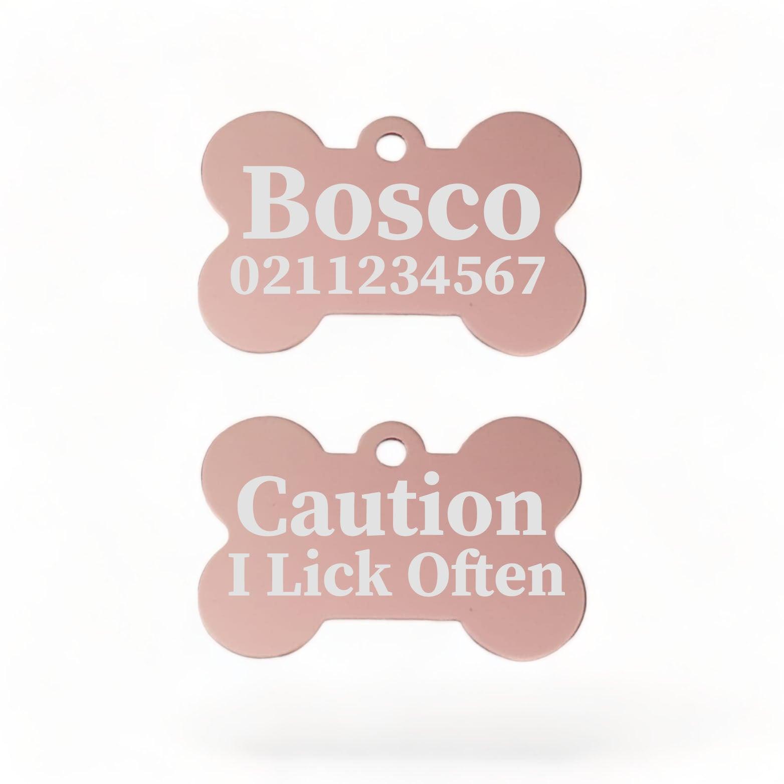 ⭐️Purr. Meow. Woof.⭐️ - Caution I Lick Often | Bone Aluminium | Dog ID Pet Tag - LightPink