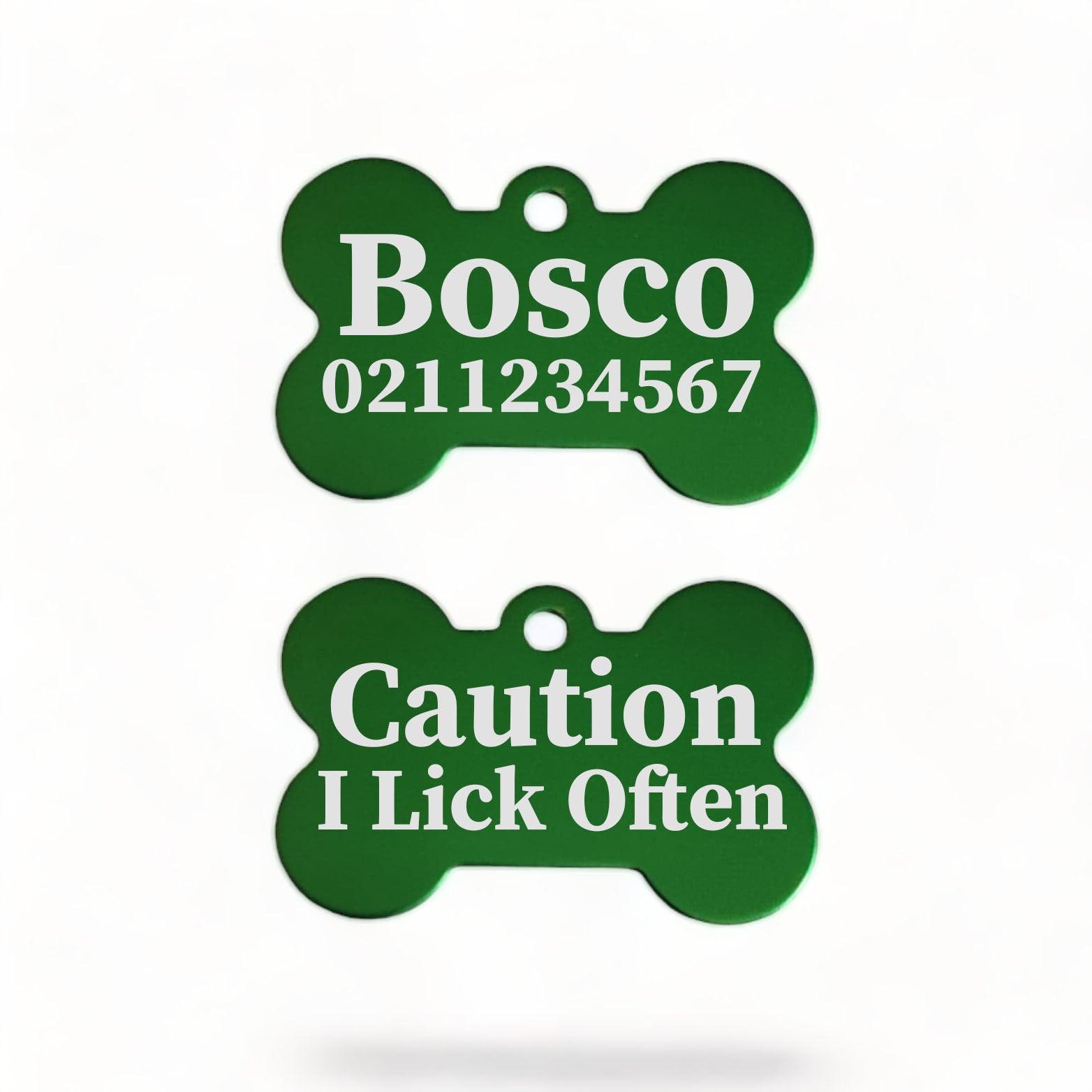 ⭐️Purr. Meow. Woof.⭐️ - Caution I Lick Often | Bone Aluminium | Dog ID Pet Tag - MediumSpringGreen