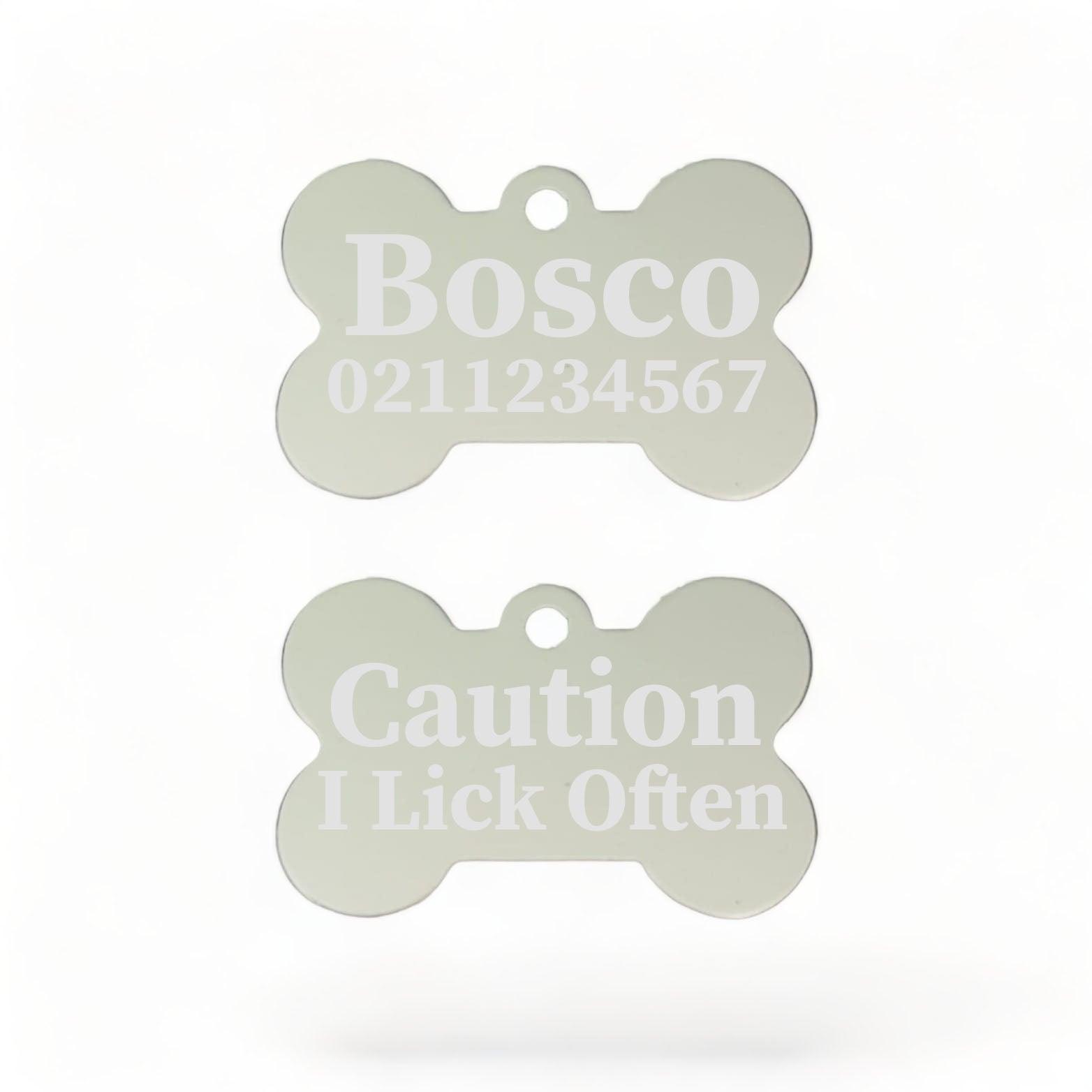⭐️Purr. Meow. Woof.⭐️ - Caution I Lick Often | Bone Aluminium | Dog ID Pet Tag - Silver