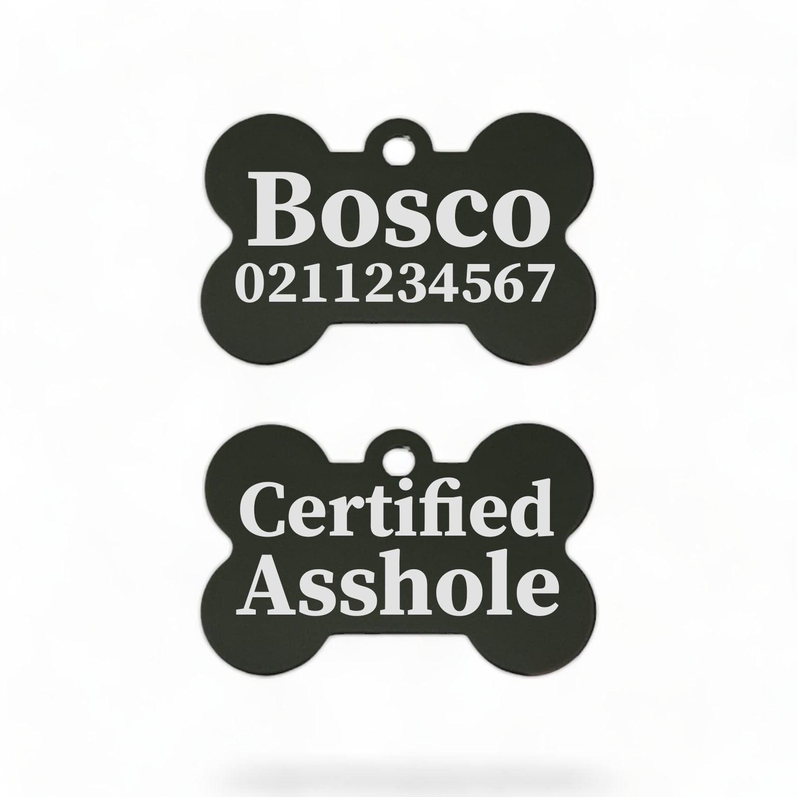⭐️Purr. Meow. Woof.⭐️ - Certified Asshole Bone | Bone Aluminium | ID Pet Tag - Black