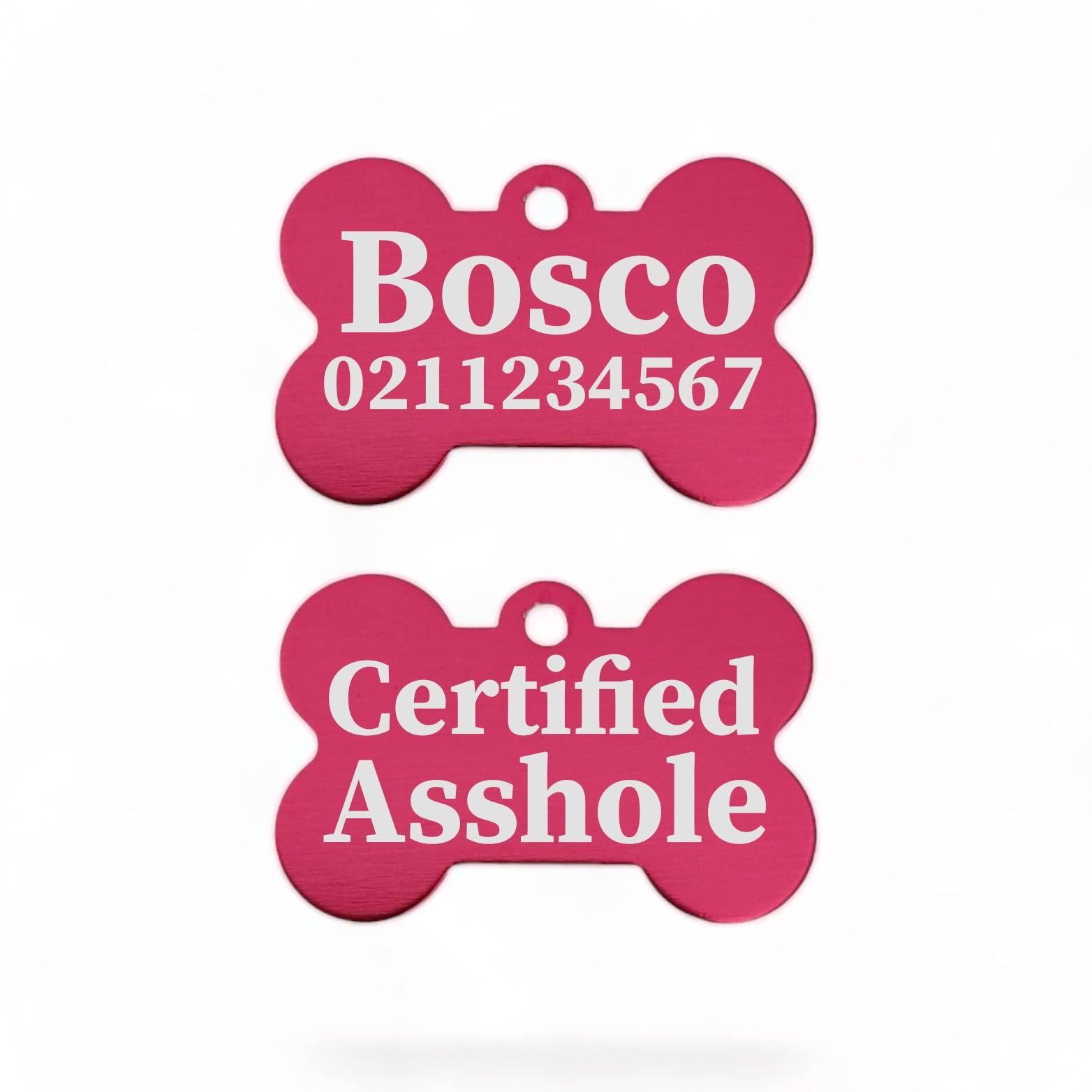 ⭐️Purr. Meow. Woof.⭐️ - Certified Asshole Bone | Bone Aluminium | ID Pet Tag - DeepPink