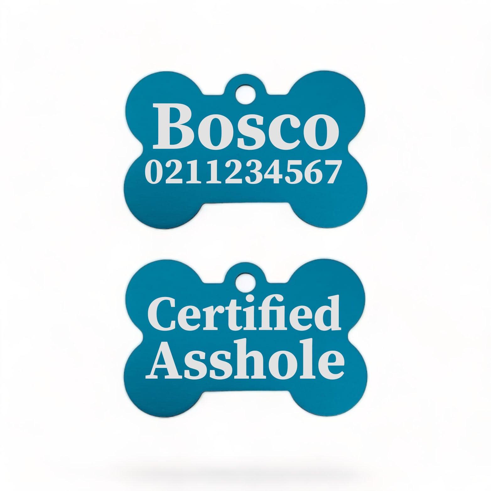 ⭐️Purr. Meow. Woof.⭐️ - Certified Asshole Bone | Bone Aluminium | ID Pet Tag - DodgerBlue