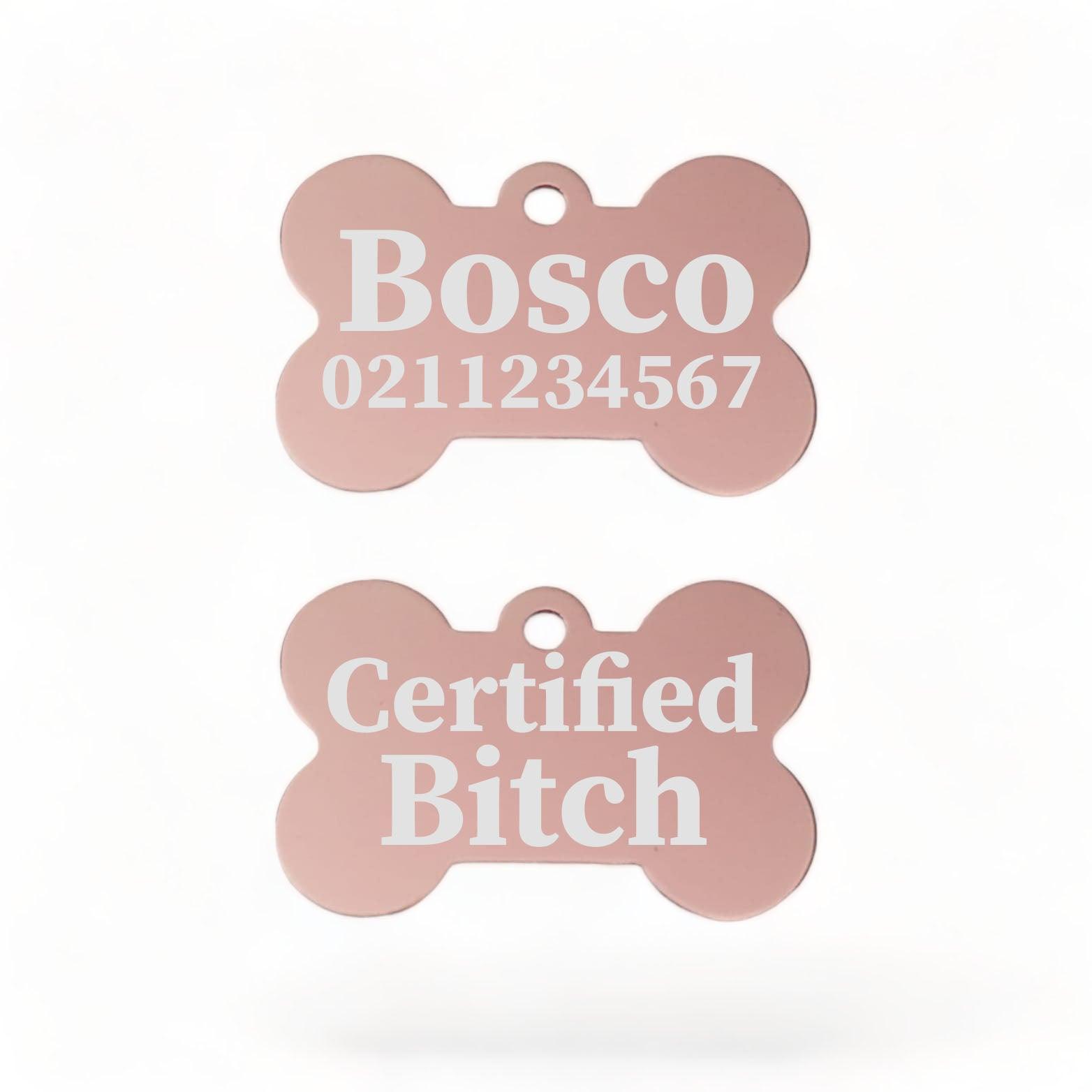 ⭐️Purr. Meow. Woof.⭐️ - Certified Bitch | Bone Aluminium | Dog ID Pet Tag - LightPink