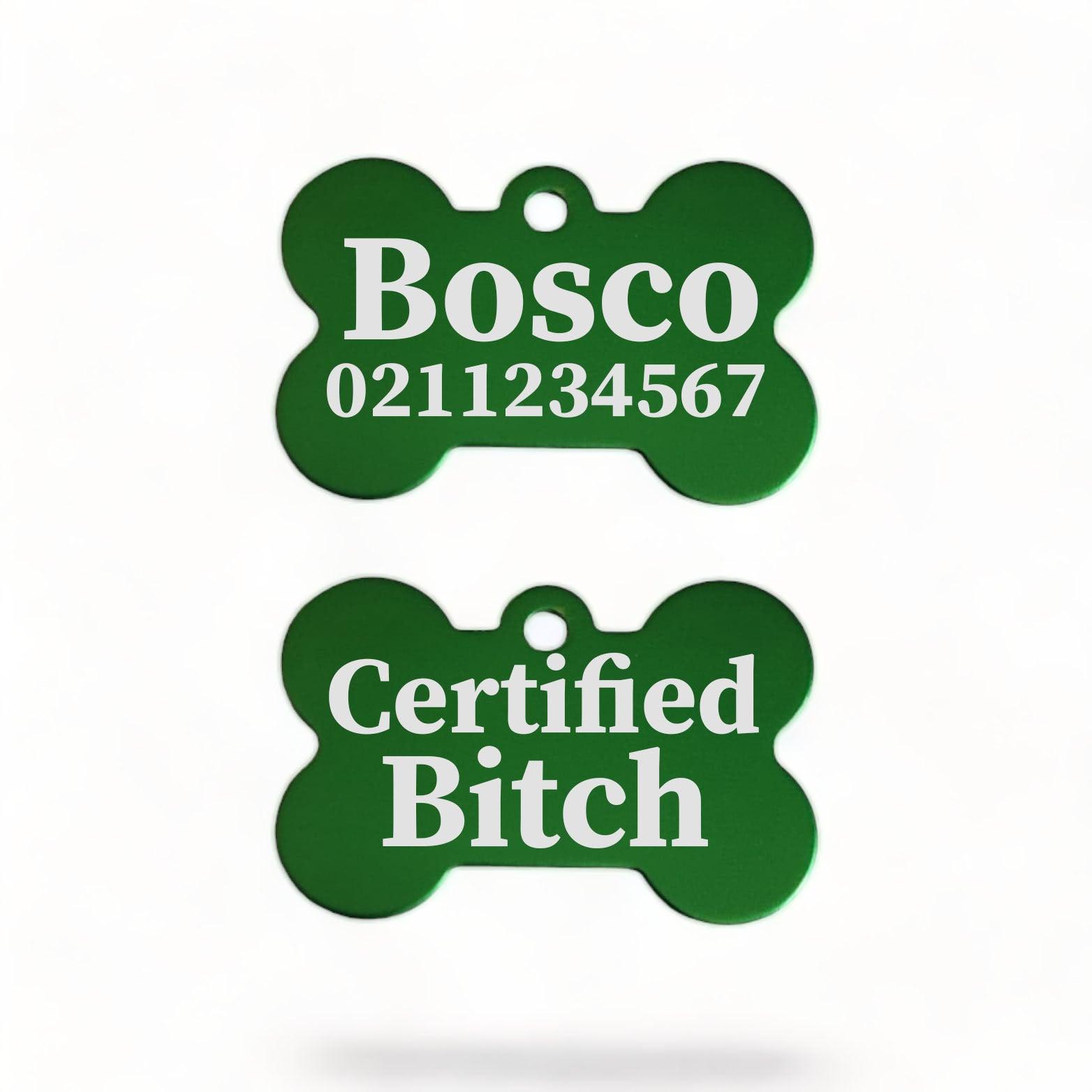 ⭐️Purr. Meow. Woof.⭐️ - Certified Bitch | Bone Aluminium | Dog ID Pet Tag - MediumSpringGreen