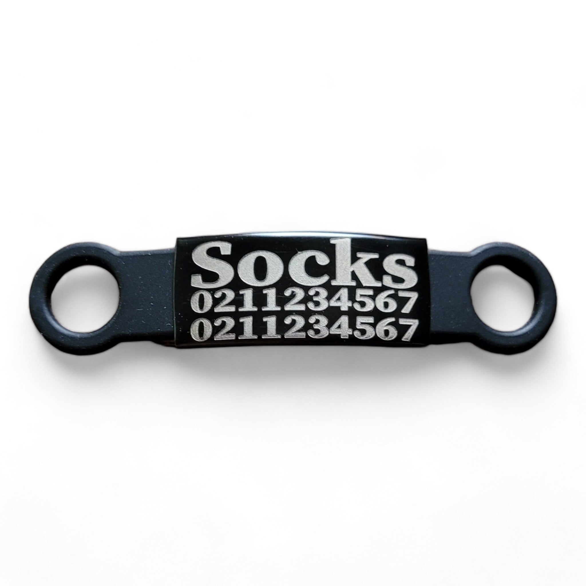 ⭐️Purr. Meow. Woof.⭐️ - Collar ID Name & 2 Numbers Cat & Dog ID Pet Tag - Cat (Small) / Black / Black