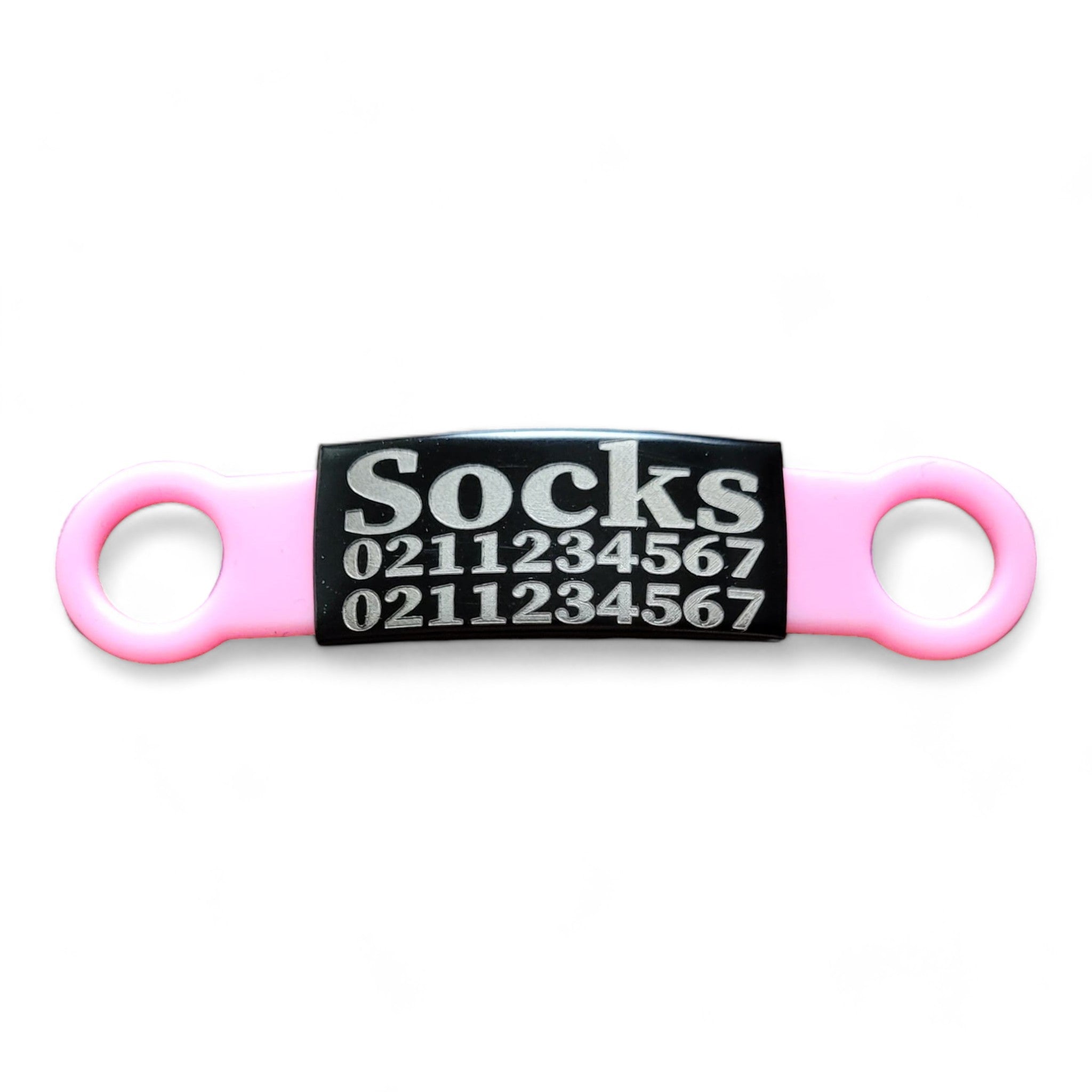 ⭐️Purr. Meow. Woof.⭐️ - Collar ID Name & 2 Numbers Cat & Dog ID Pet Tag - Cat (Small) / Black / LightPink