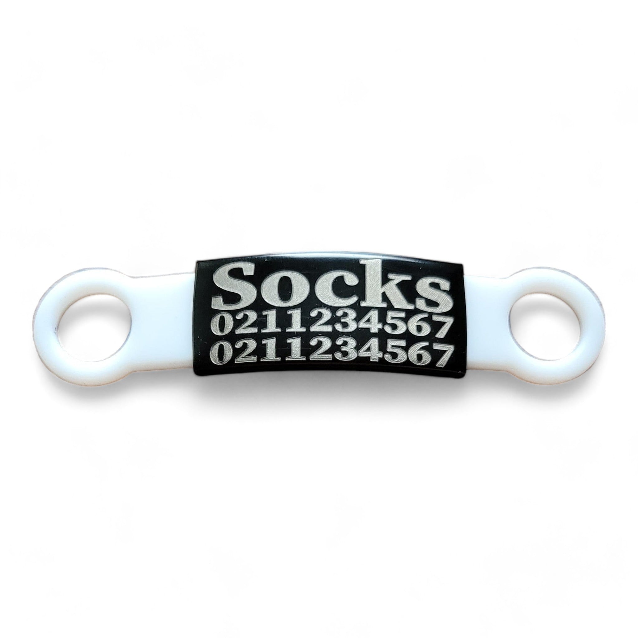 ⭐️Purr. Meow. Woof.⭐️ - Collar ID Name & 2 Numbers Cat & Dog ID Pet Tag - Cat (Small) / Black / White