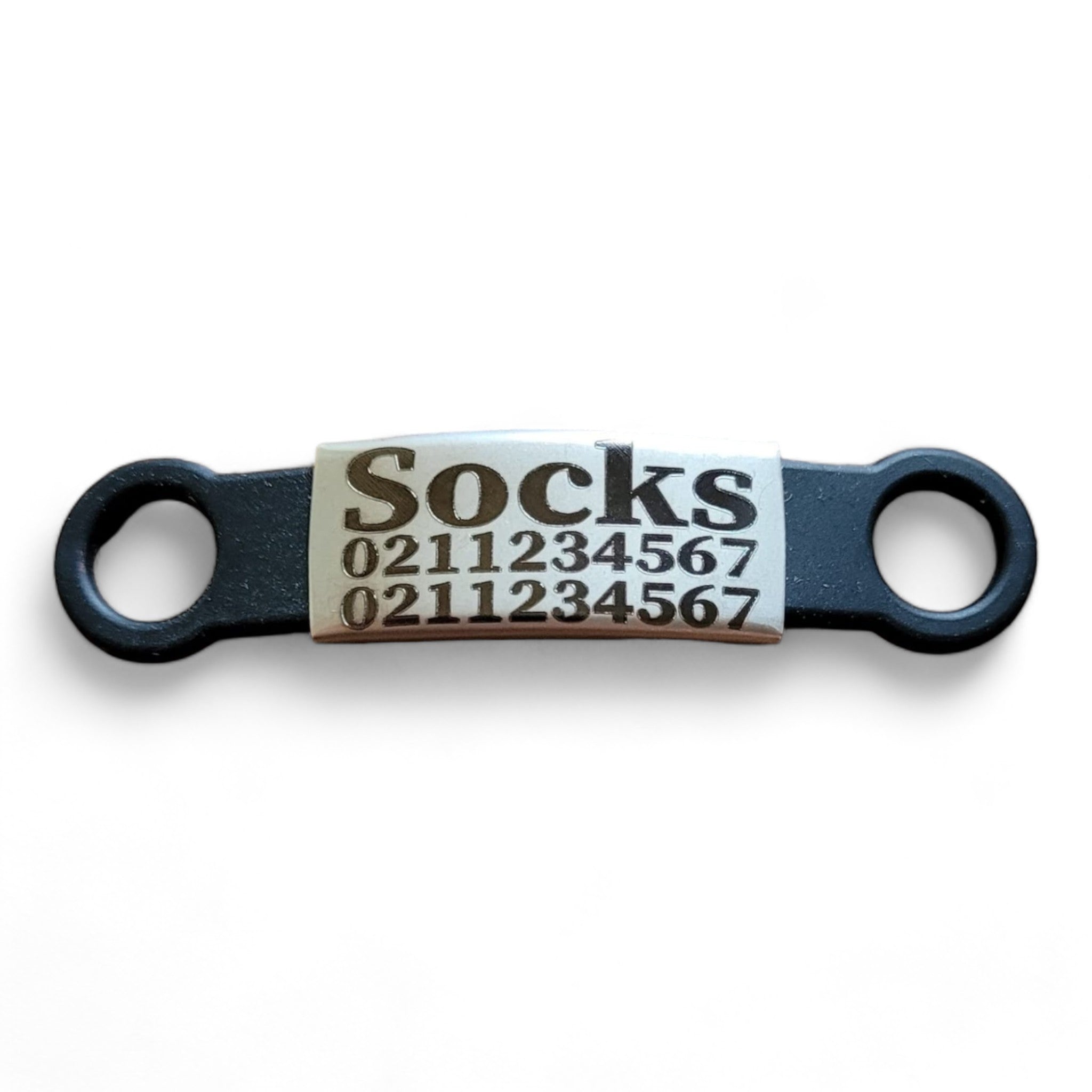 ⭐️Purr. Meow. Woof.⭐️ - Collar ID Name & 2 Numbers Cat & Dog ID Pet Tag - Cat (Small) / Silver / Black