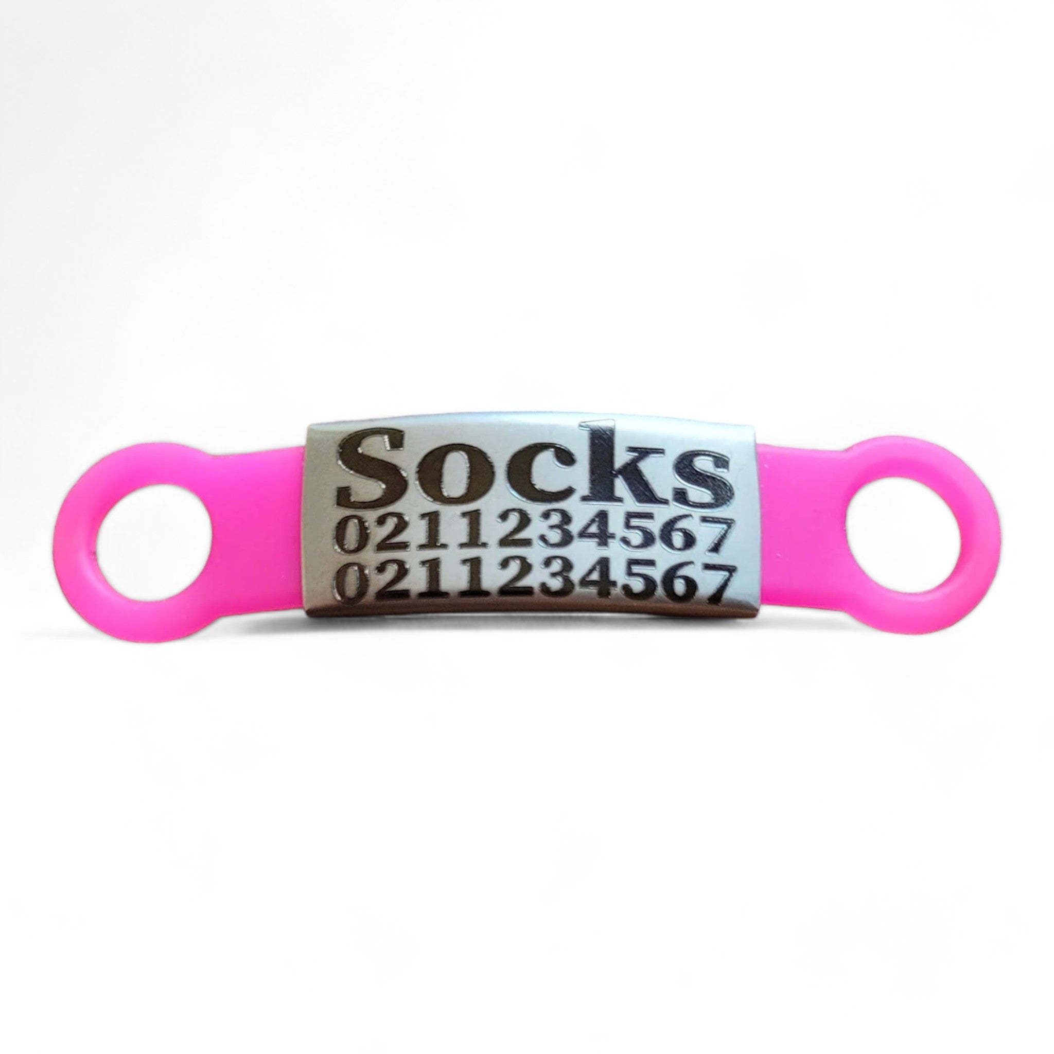 ⭐️Purr. Meow. Woof.⭐️ - Collar ID Name & 2 Numbers Cat & Dog ID Pet Tag - Cat (Small) / Silver / HotPink