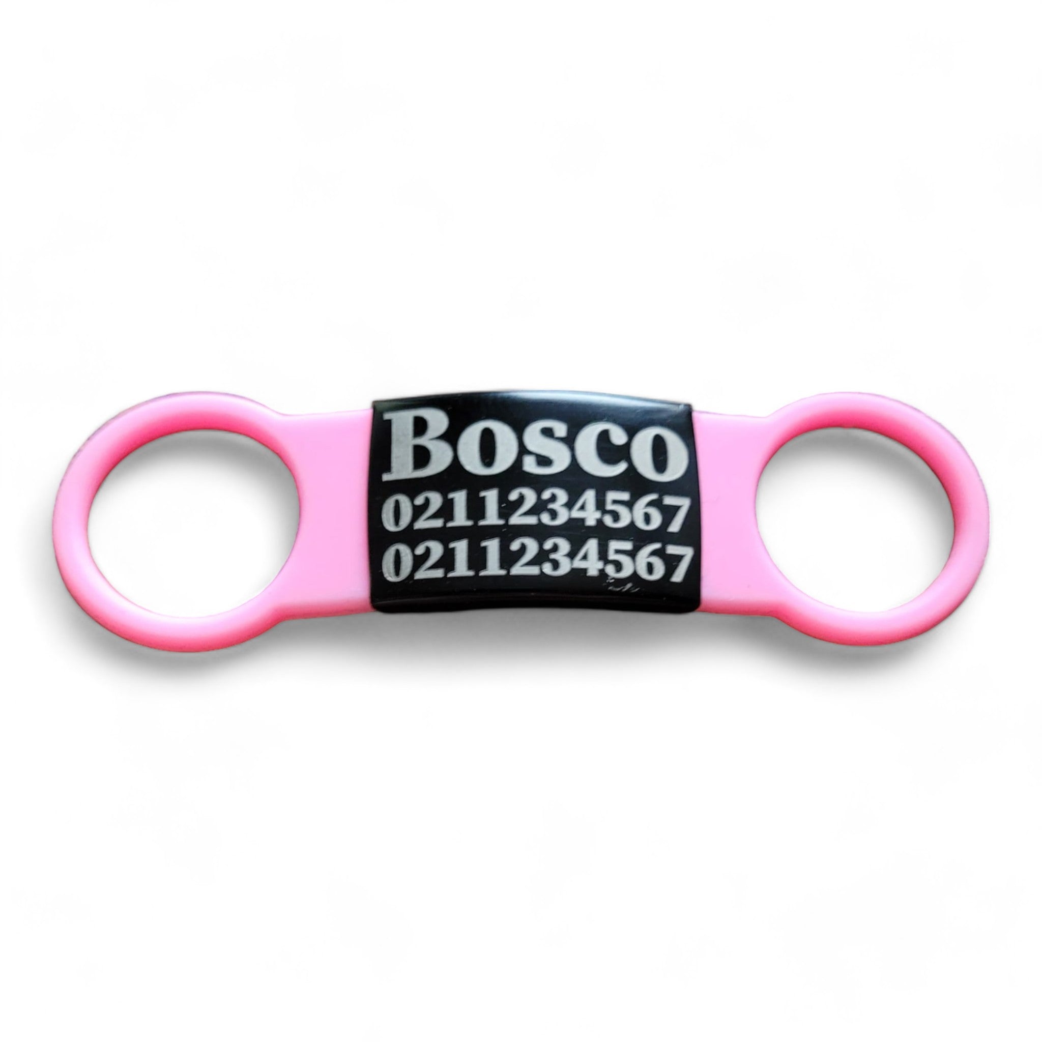 ⭐️Purr. Meow. Woof.⭐️ - Collar ID Name & 2 Numbers Cat & Dog ID Pet Tag - Dog (Large) / Black / LightPink