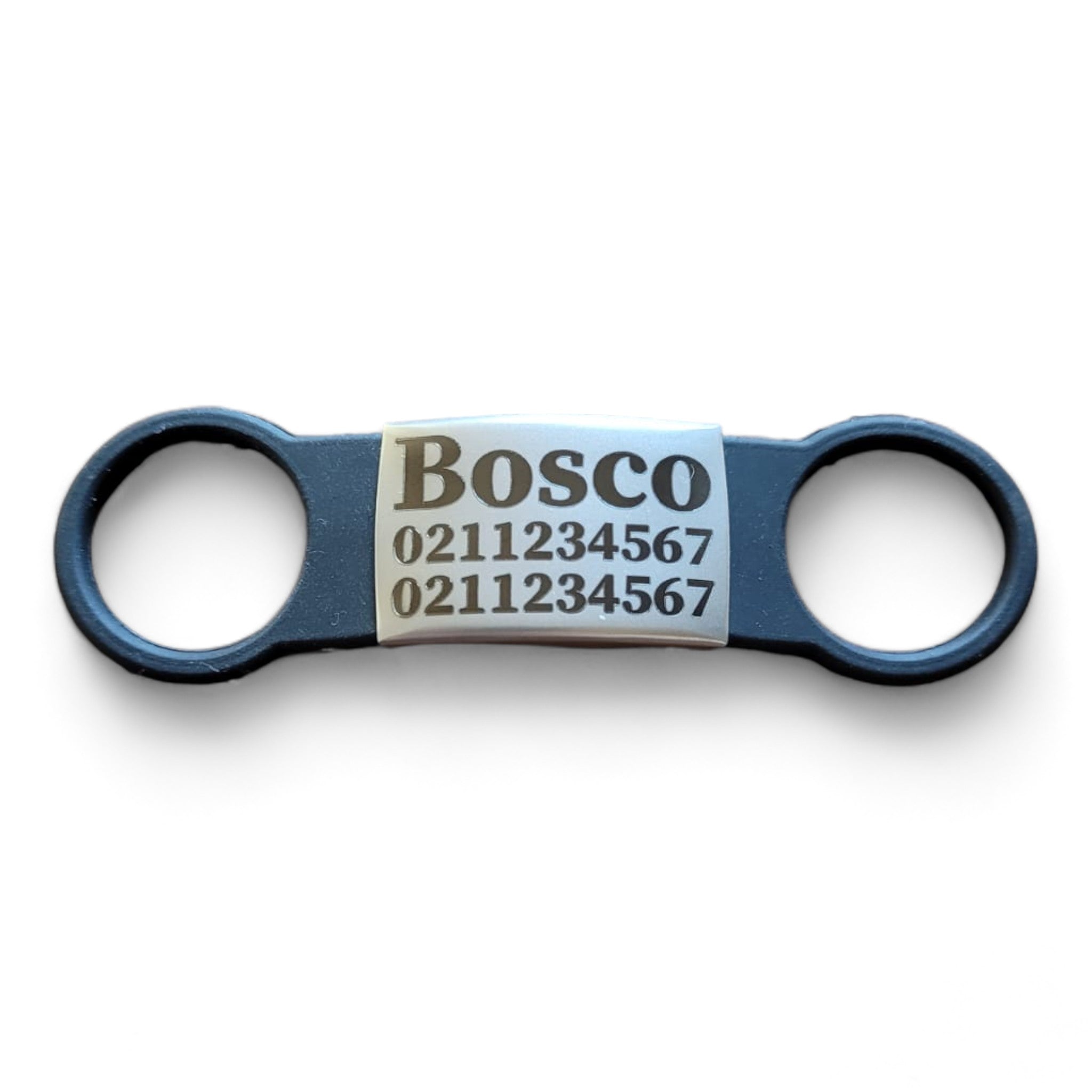 ⭐️Purr. Meow. Woof.⭐️ - Collar ID Name & 2 Numbers Cat & Dog ID Pet Tag - Dog (Large) / Silver / Black