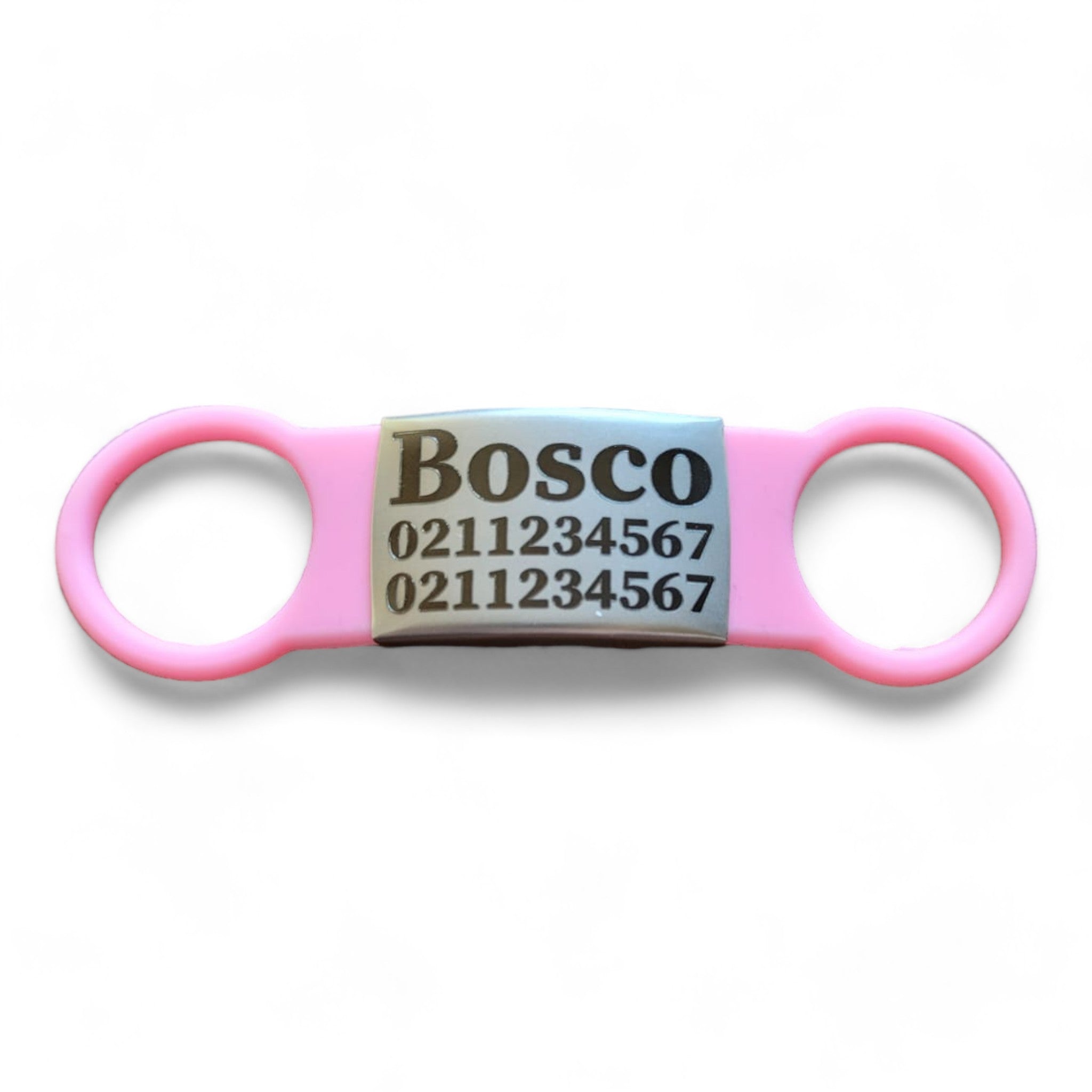 ⭐️Purr. Meow. Woof.⭐️ - Collar ID Name & 2 Numbers Cat & Dog ID Pet Tag - Dog (Large) / Silver / LightPink