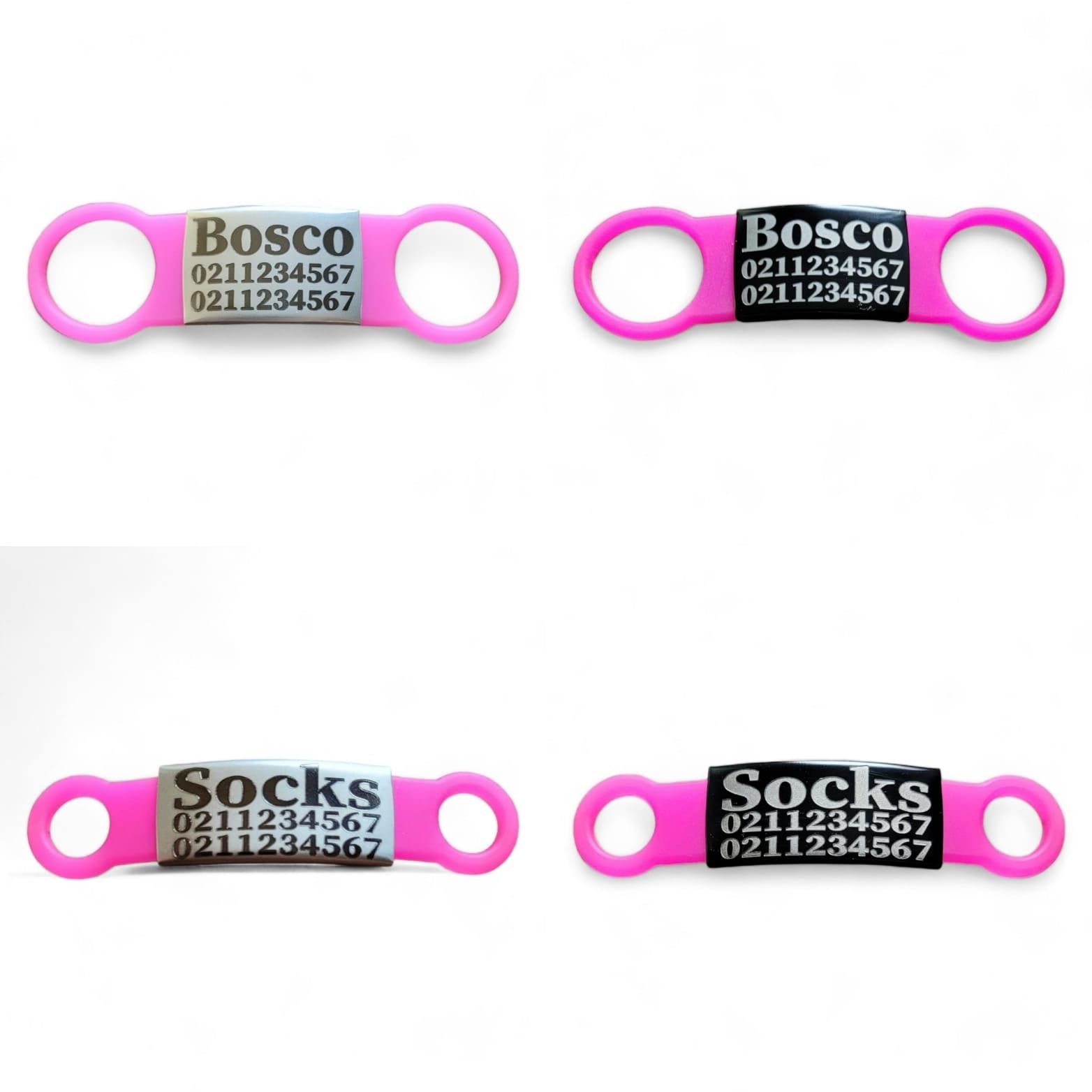 ⭐️Purr. Meow. Woof.⭐️ - Collar ID Name & 2 Numbers Cat & Dog ID Pet Tag - Dog (Large) / Silver / LightPink