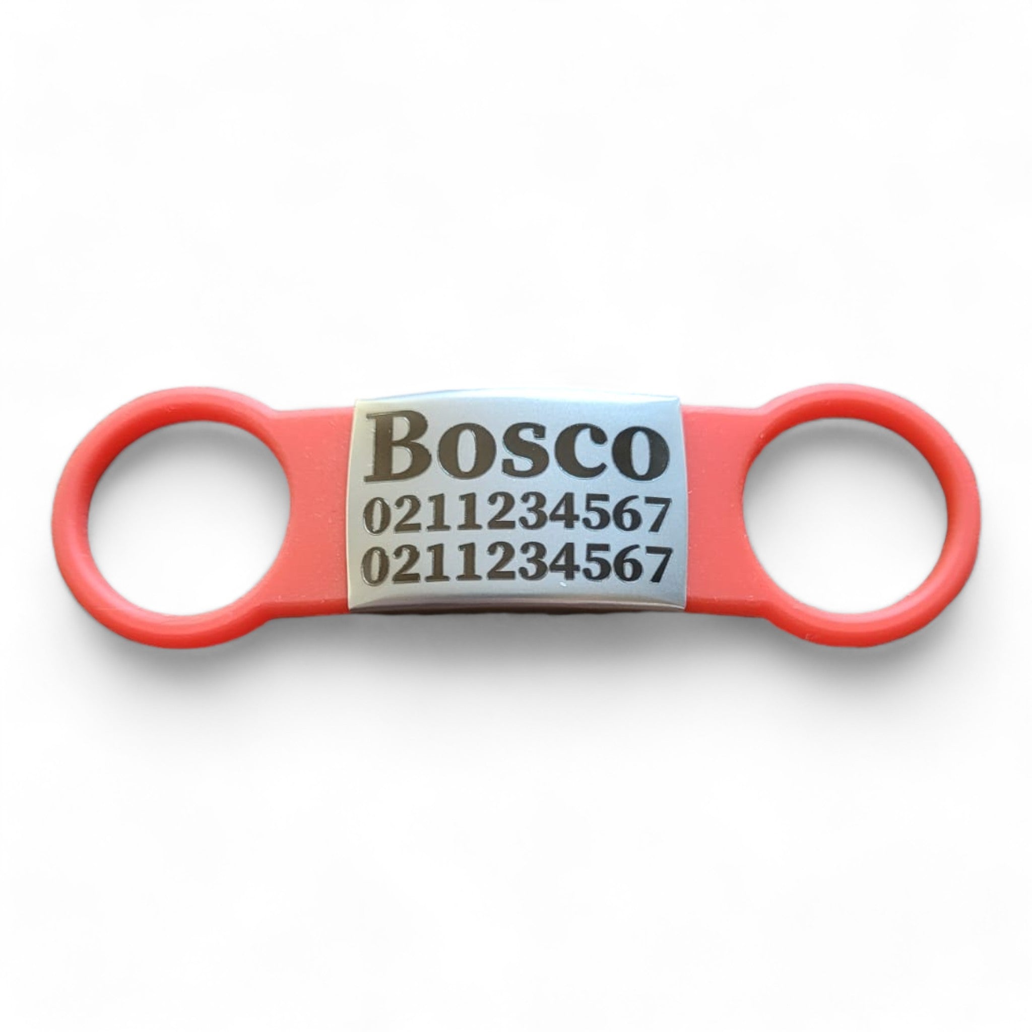 ⭐️Purr. Meow. Woof.⭐️ - Collar ID Name & 2 Numbers Cat & Dog ID Pet Tag - Dog (Large) / Silver / Red