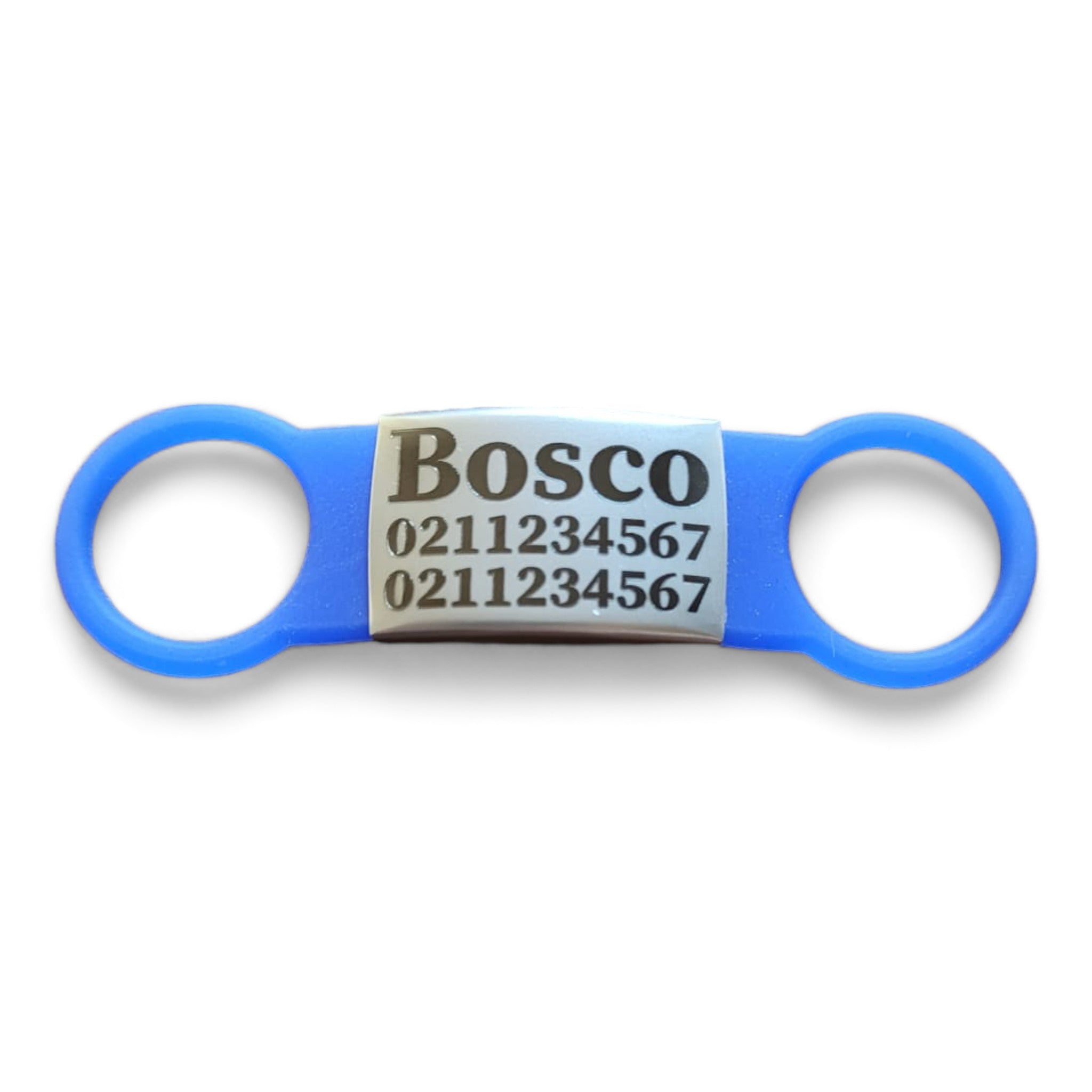 ⭐️Purr. Meow. Woof.⭐️ - Collar ID Name & 2 Numbers Cat & Dog ID Pet Tag - Dog (Large) / Silver / RoyalBlue