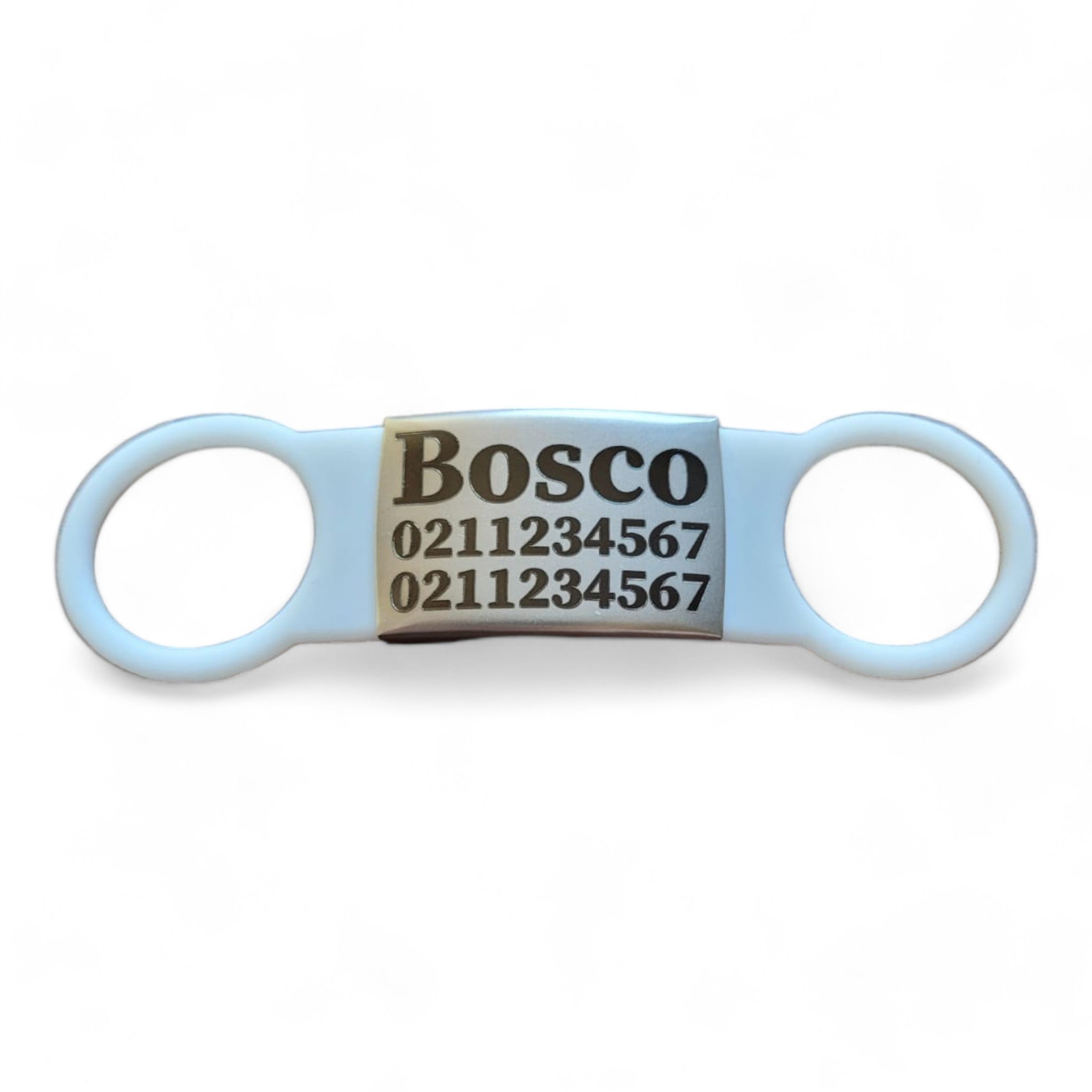 ⭐️Purr. Meow. Woof.⭐️ - Collar ID Name & 2 Numbers Cat & Dog ID Pet Tag - Dog (Large) / Silver / White