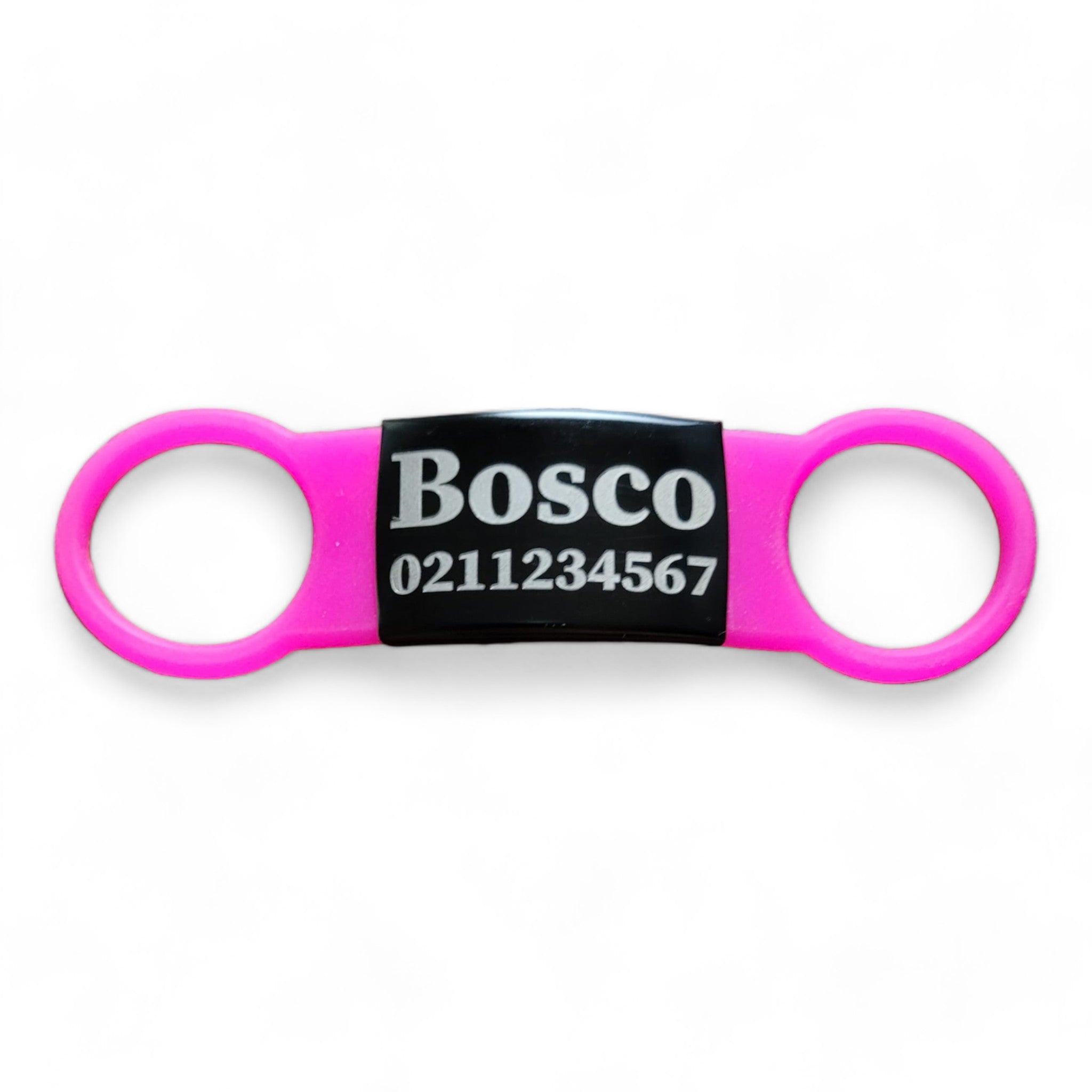 ⭐️Purr. Meow. Woof.⭐️ - Collar ID Name & Number Cat & Dog ID Pet Tag - Large (Dog) / Black / HotPink