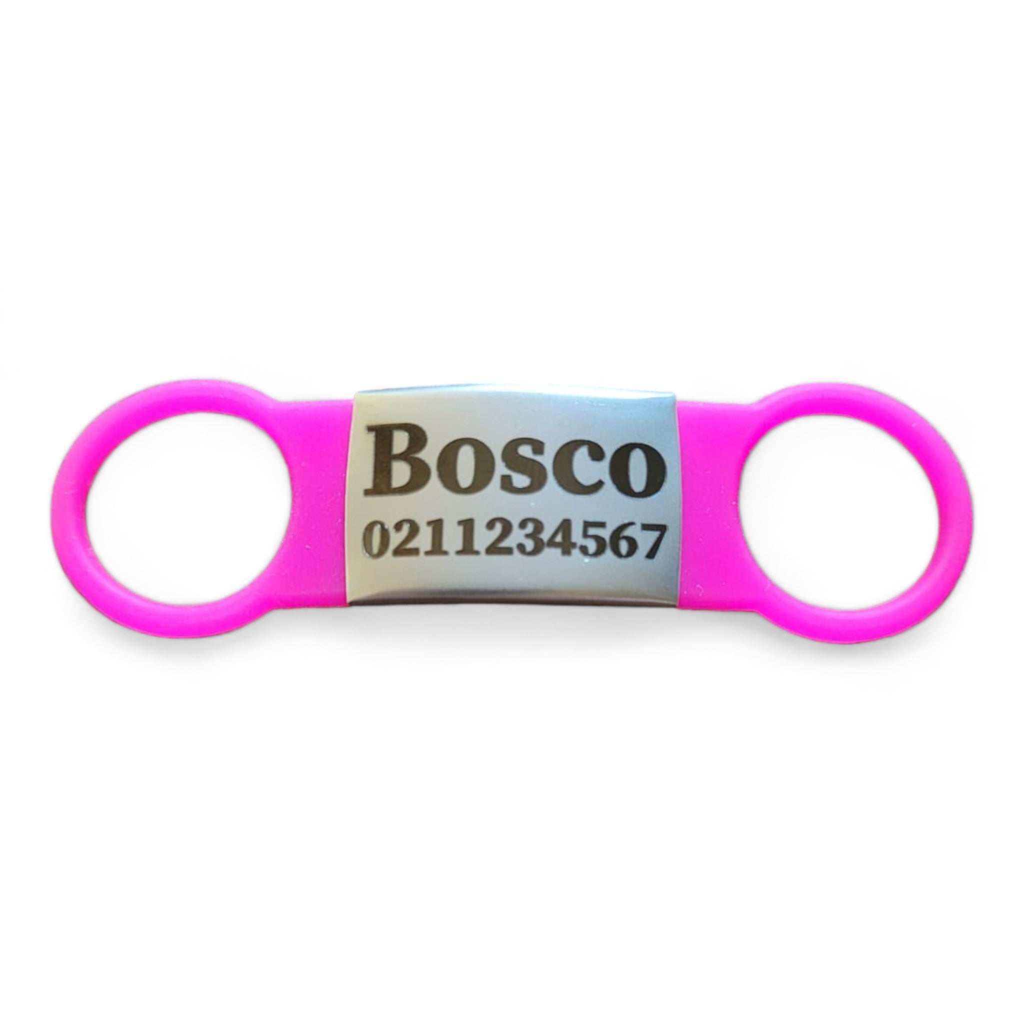 ⭐️Purr. Meow. Woof.⭐️ - Collar ID Name & Number Cat & Dog ID Pet Tag - Large (Dog) / Silver / HotPink